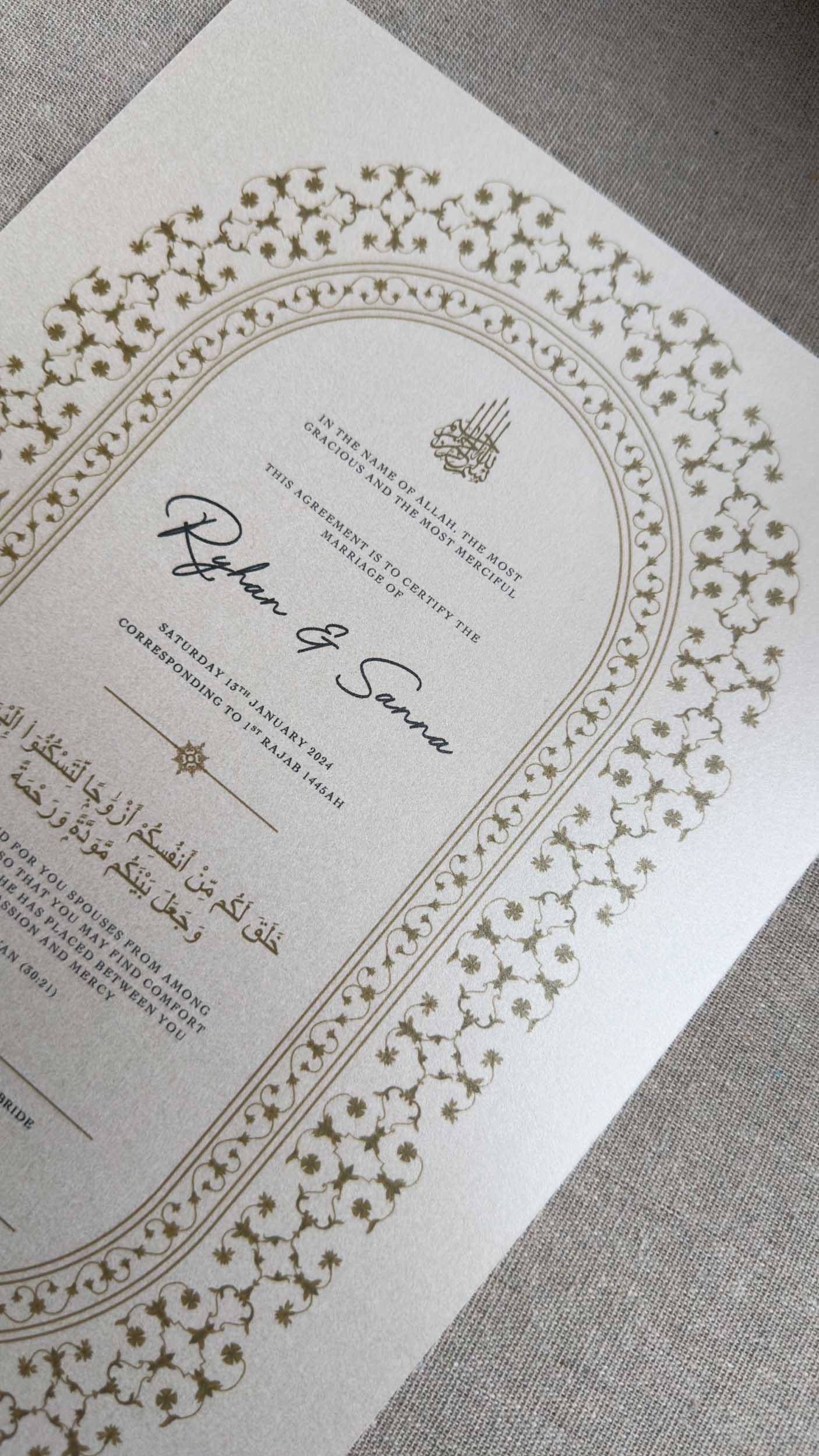 Nikah Certificate - Threads of Gold + Pen