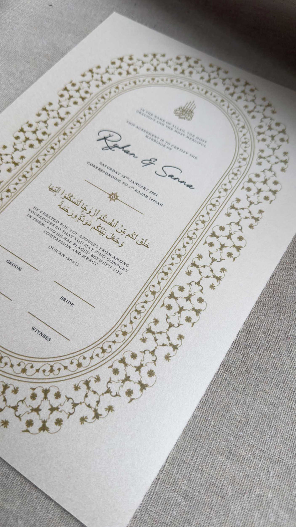 Nikah Certificate - Threads of Gold + Pen