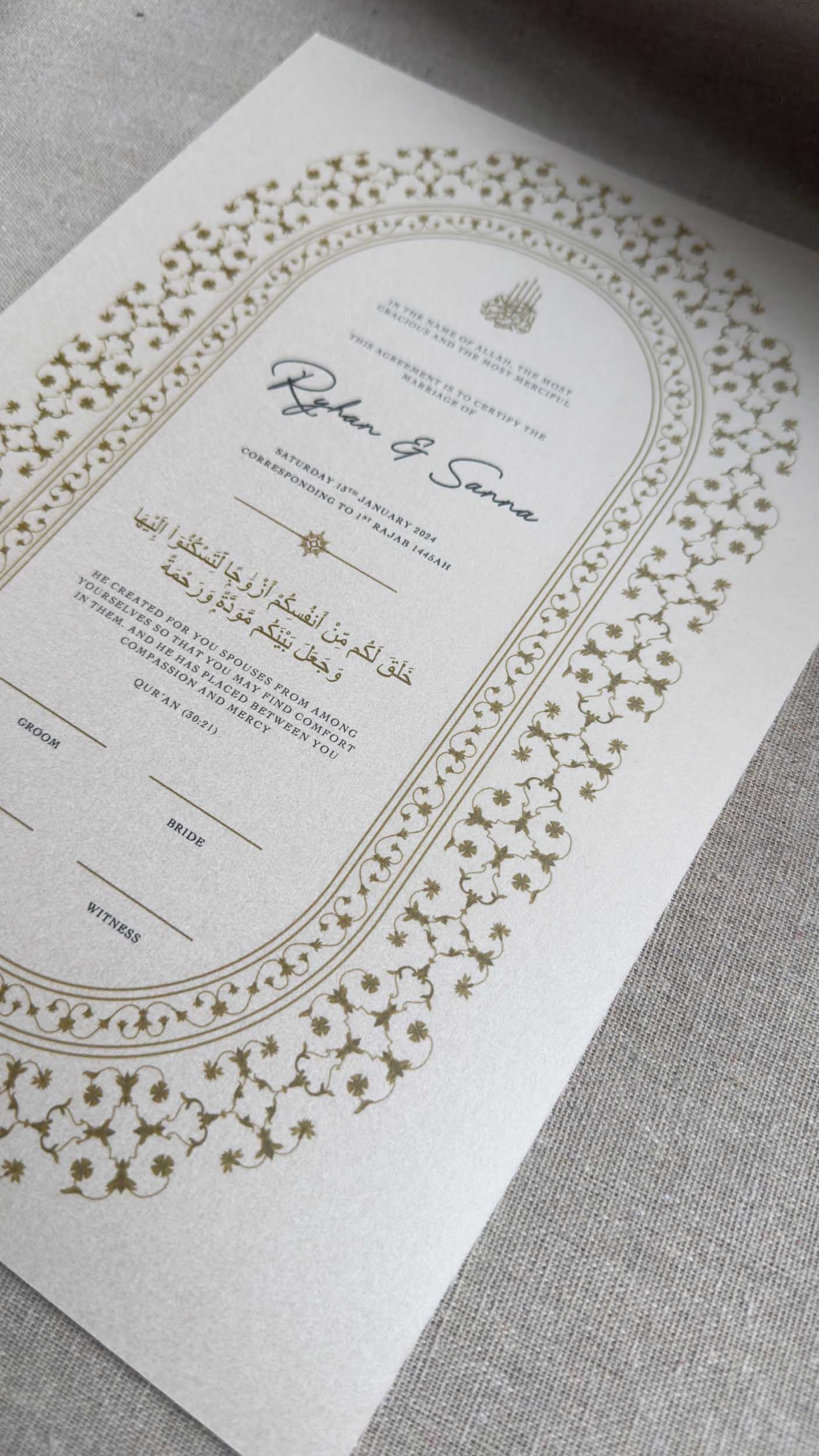 Nikah Certificate - Threads of Gold