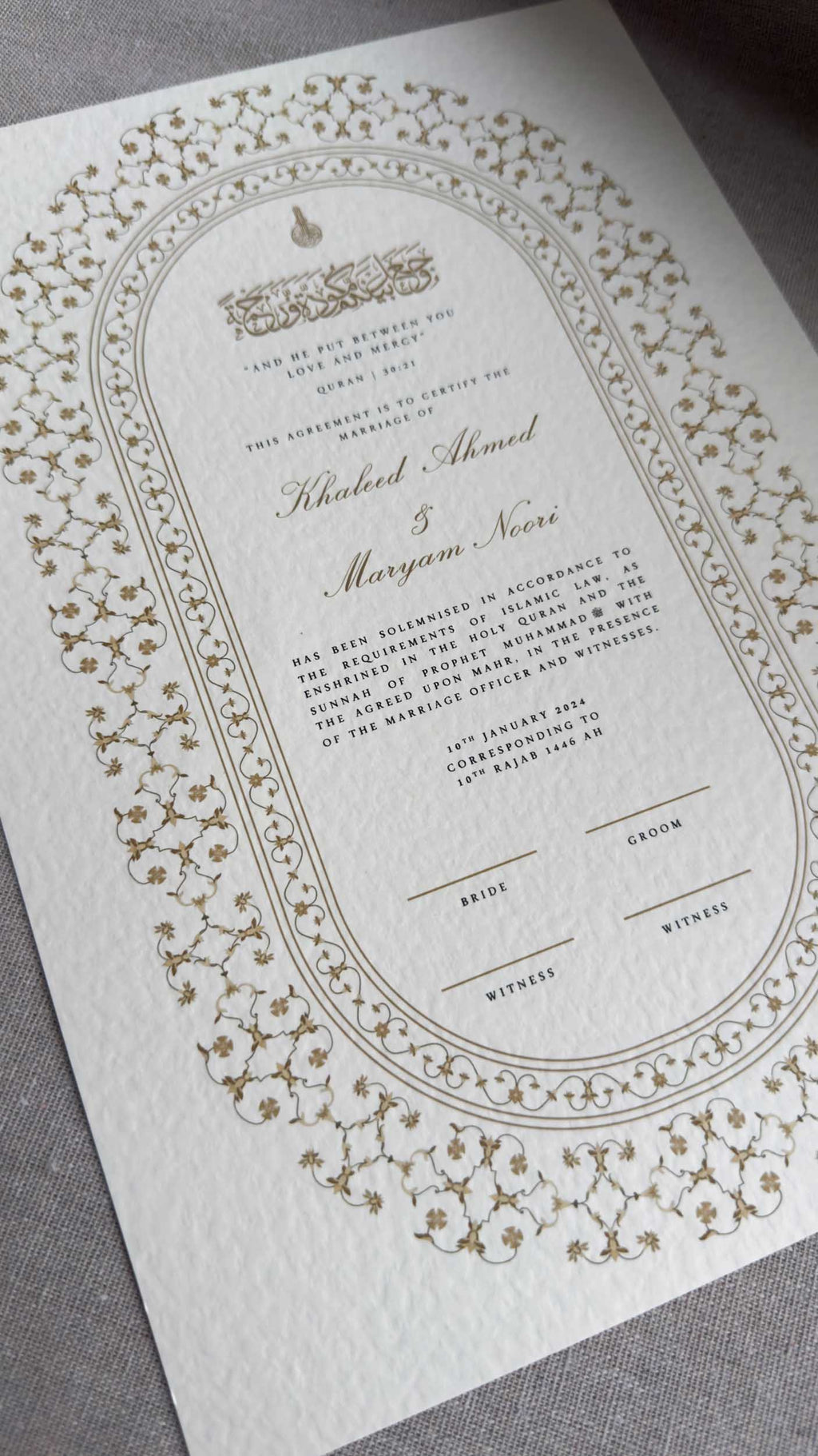 Nikah Certificate - Sun of Gold + Pen