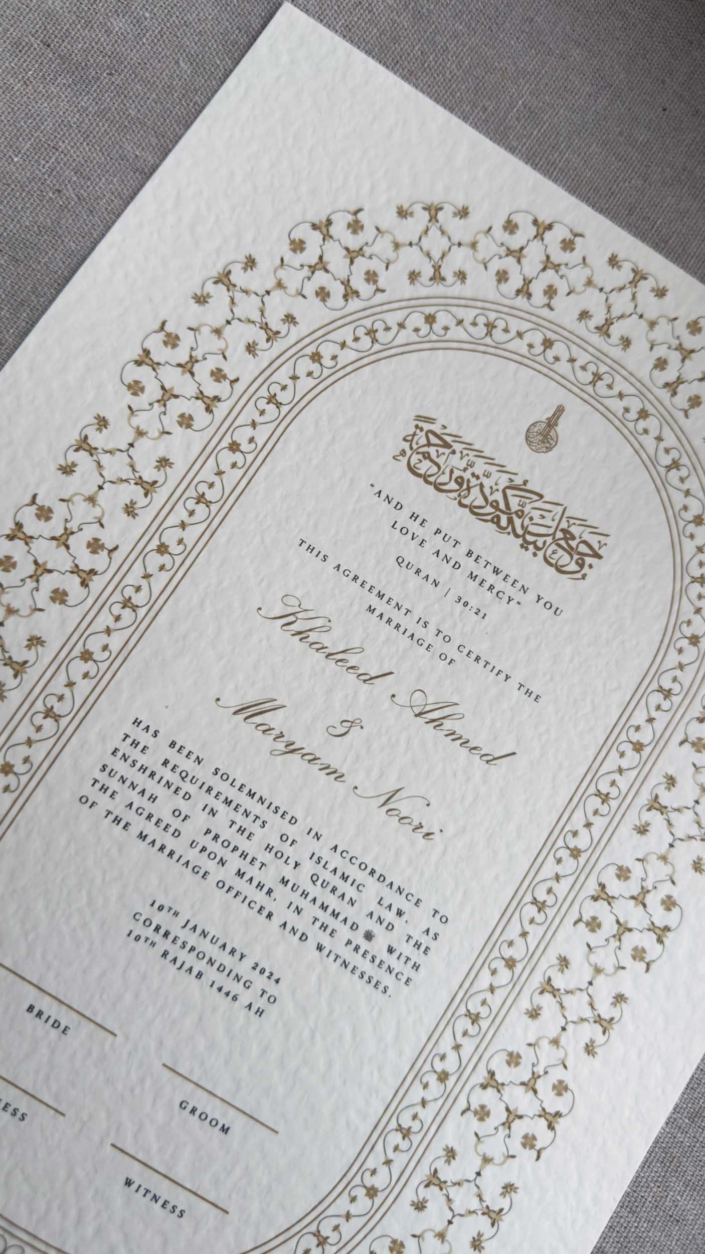 Nikah Certificate - Sun of Gold
