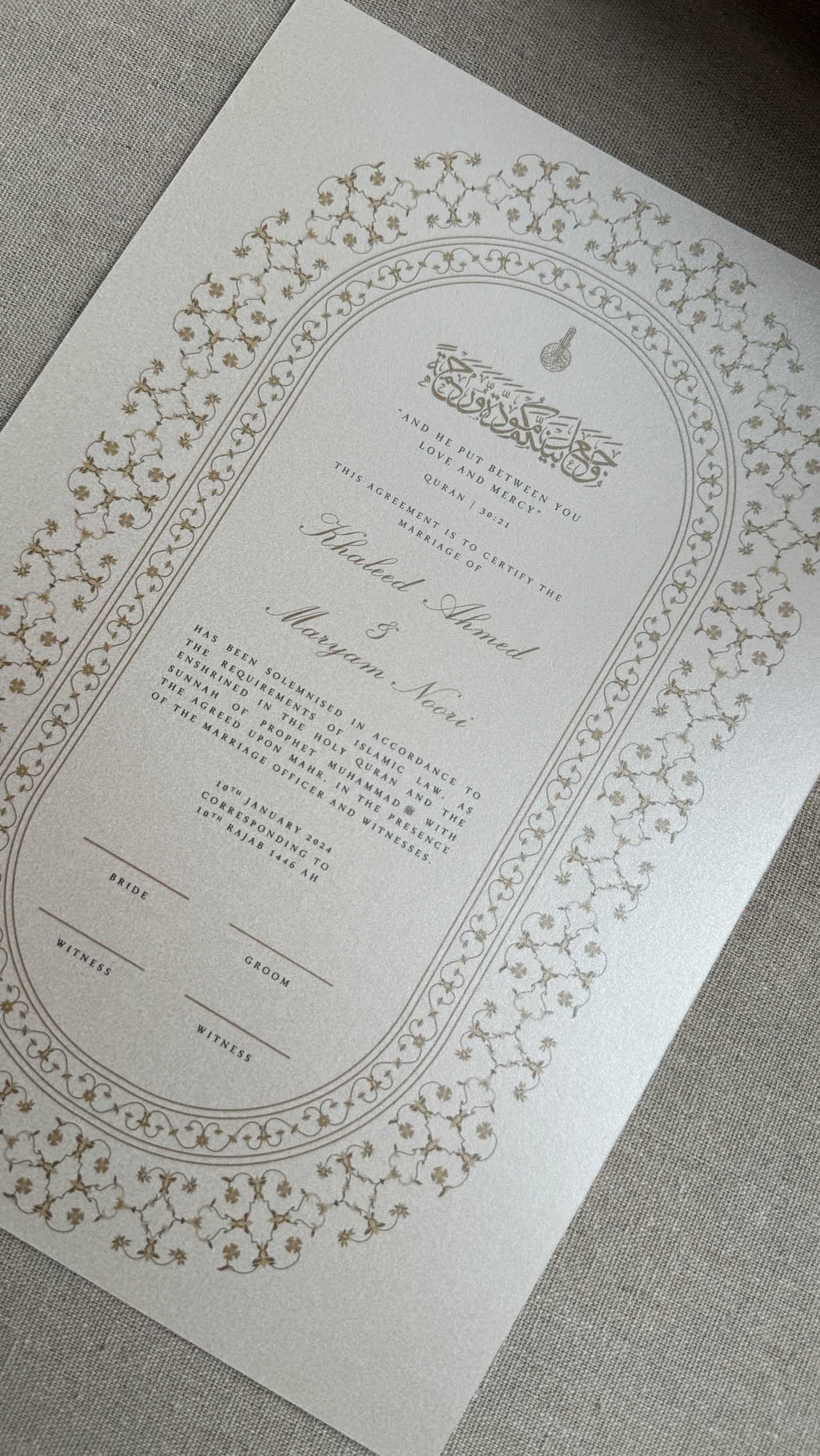 Nikah Certificate - Sun of Gold + Pen