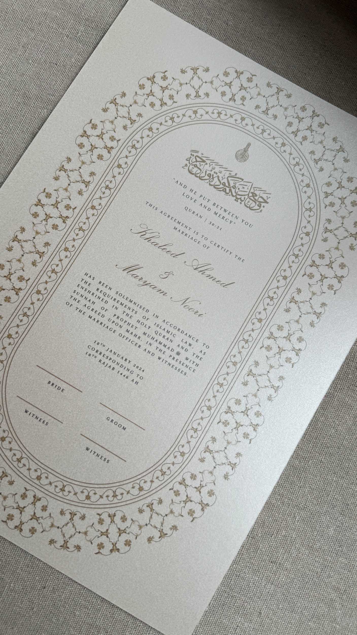 Nikah Certificate - Sun of Gold + Pen