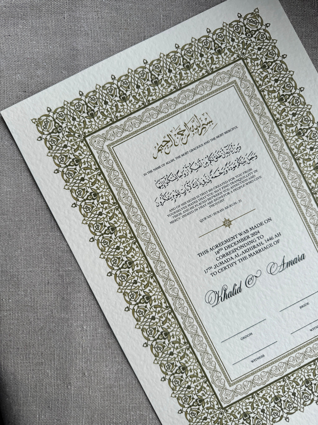 Nikah Certificate - Details of Gold