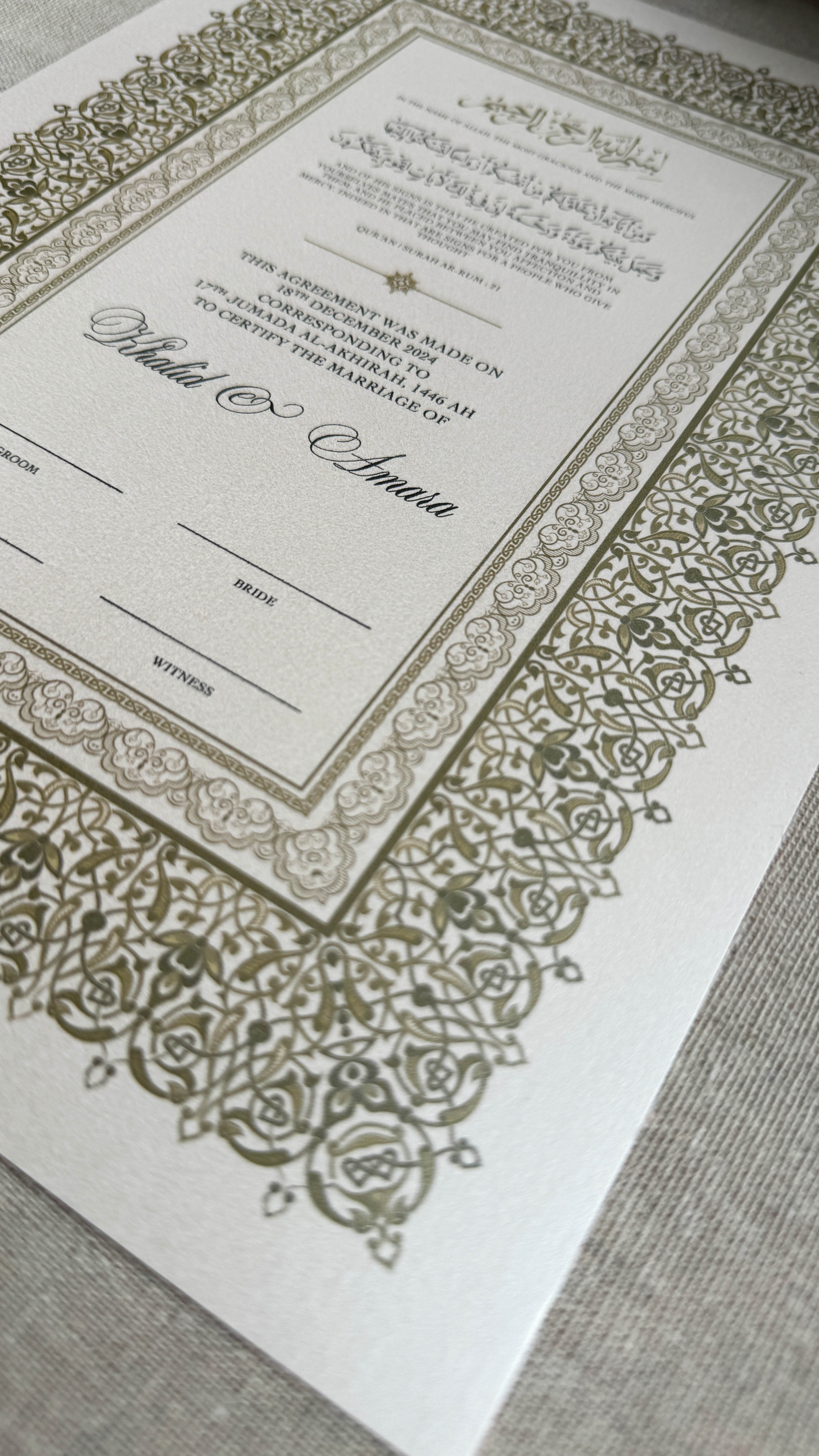 Nikah Certificate - Details of Gold