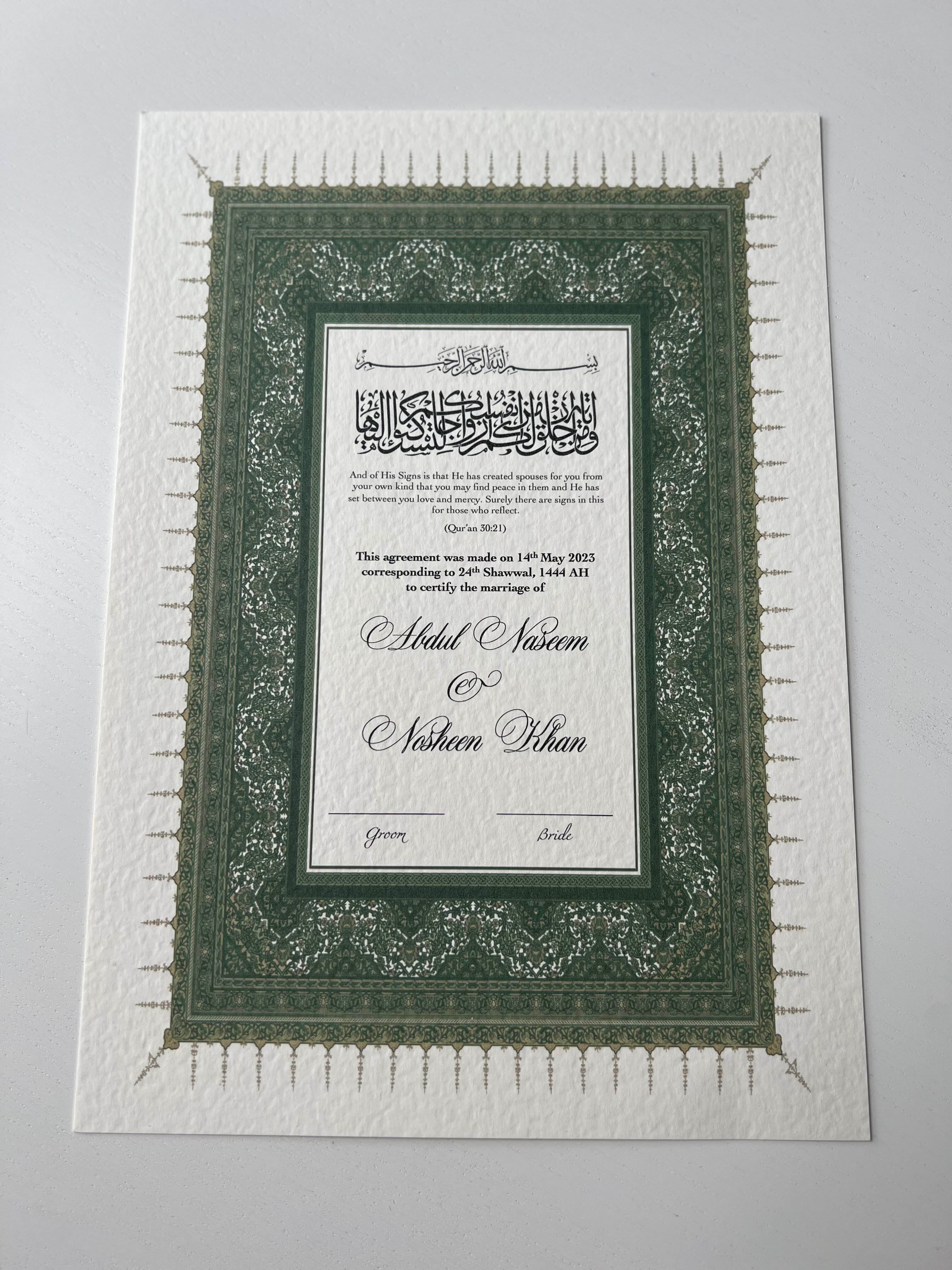Nikah Certificate - Sage Contract