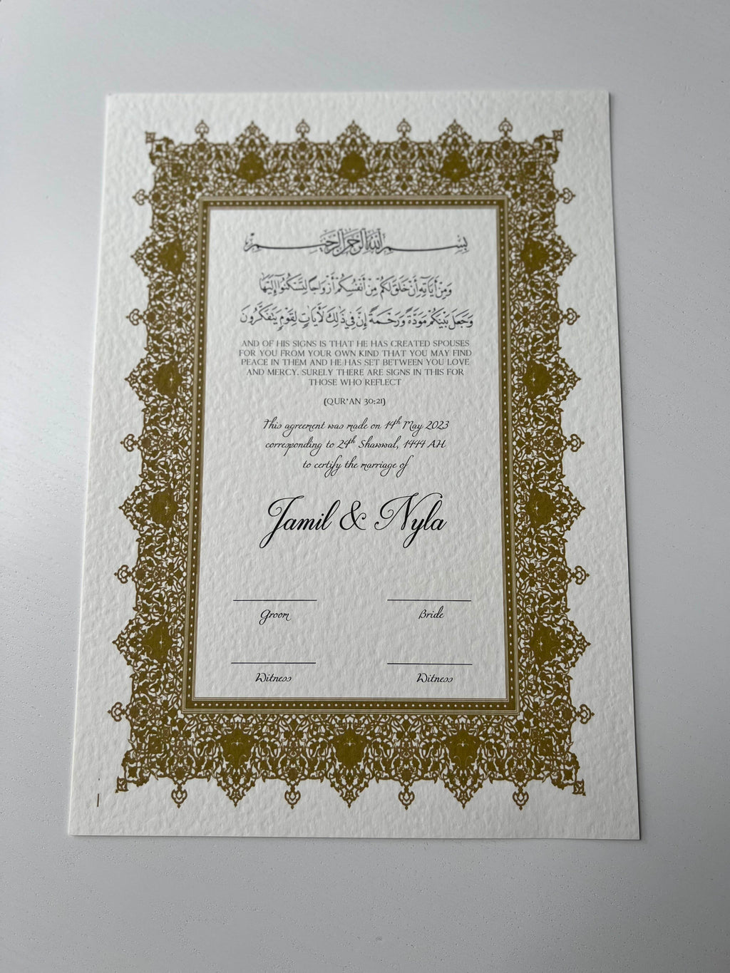 Nikah Certificate - Dawn of Gold + Pen