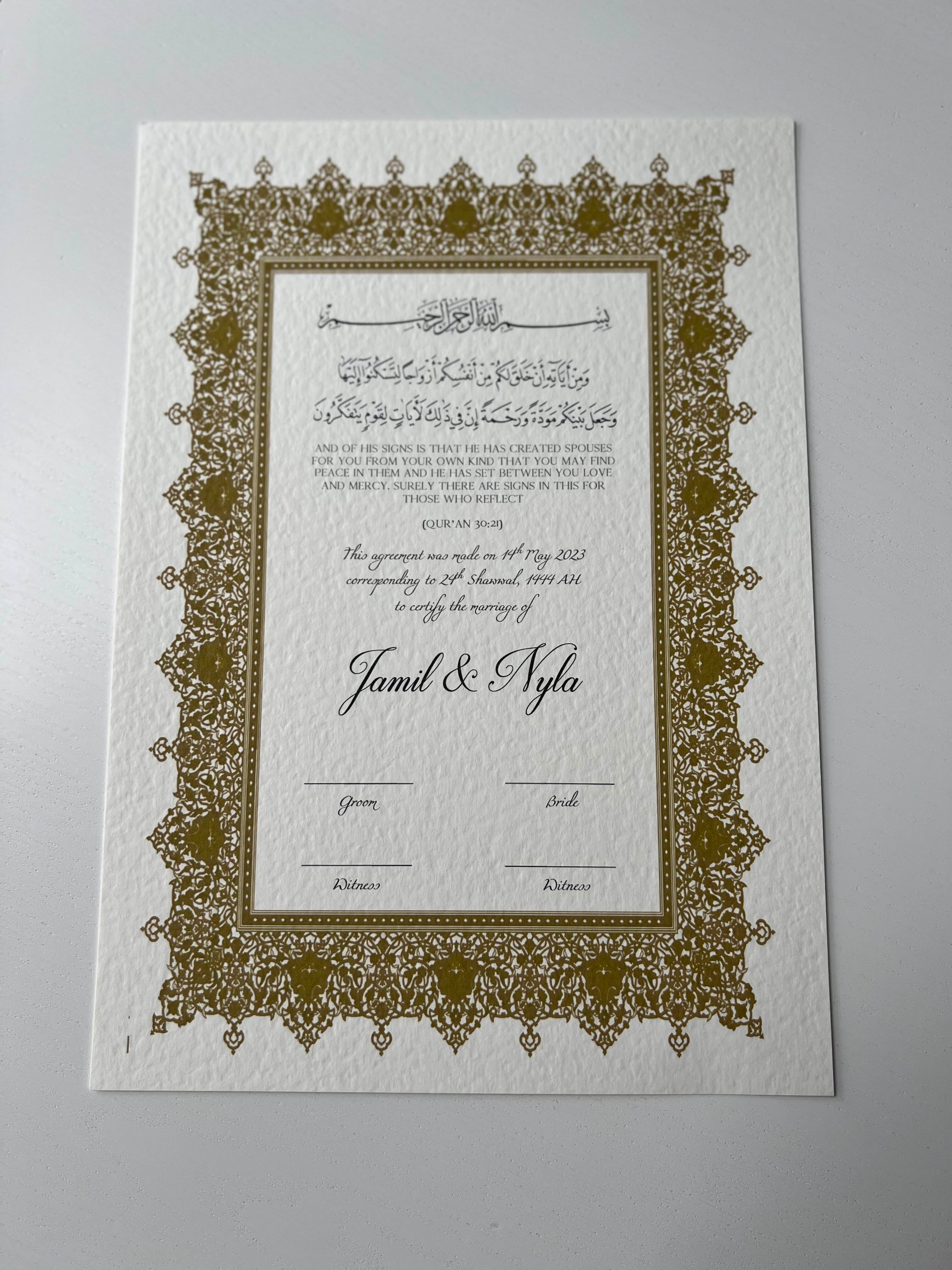 Nikah Certificate - Dawn of Gold + Pen