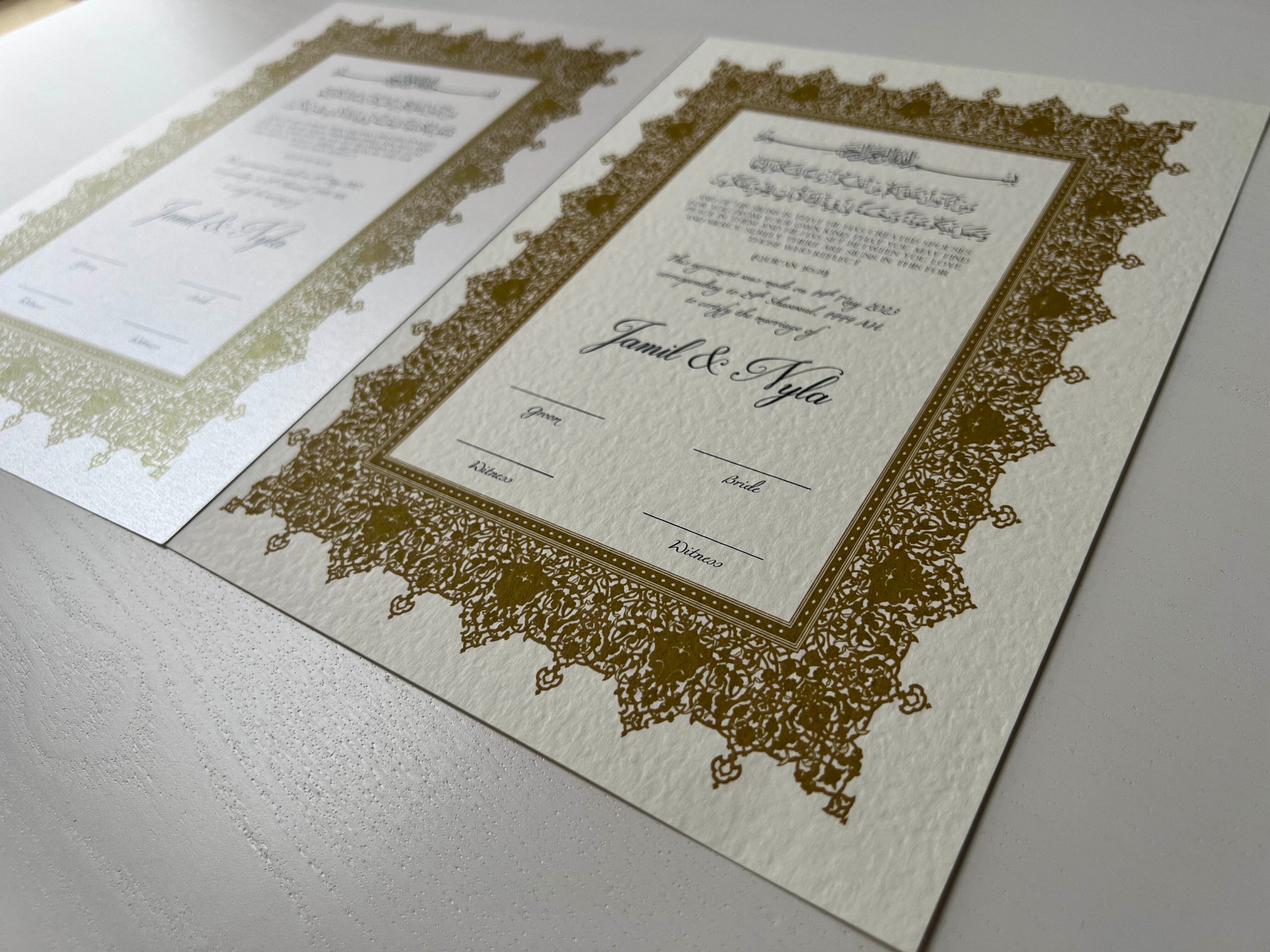 Bundle: Nikah Certificate - Dawn of Gold + Frame + Pen