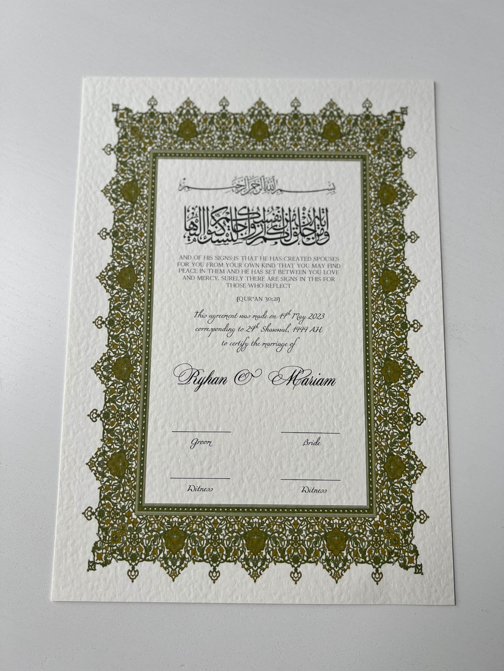 Nikah Certificate - Tale of Happiness
