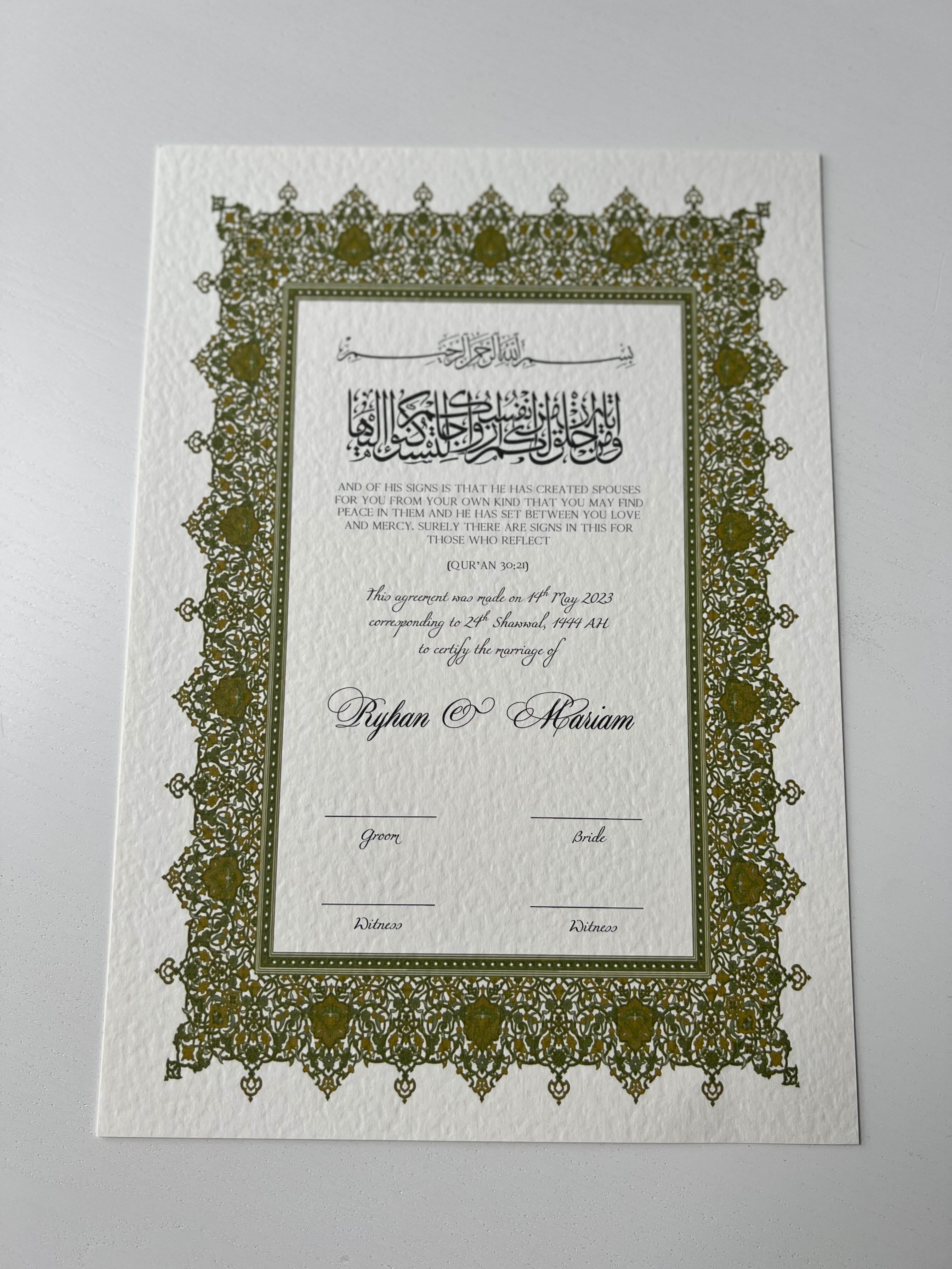 Nikah Certificate - Tale of Happiness
