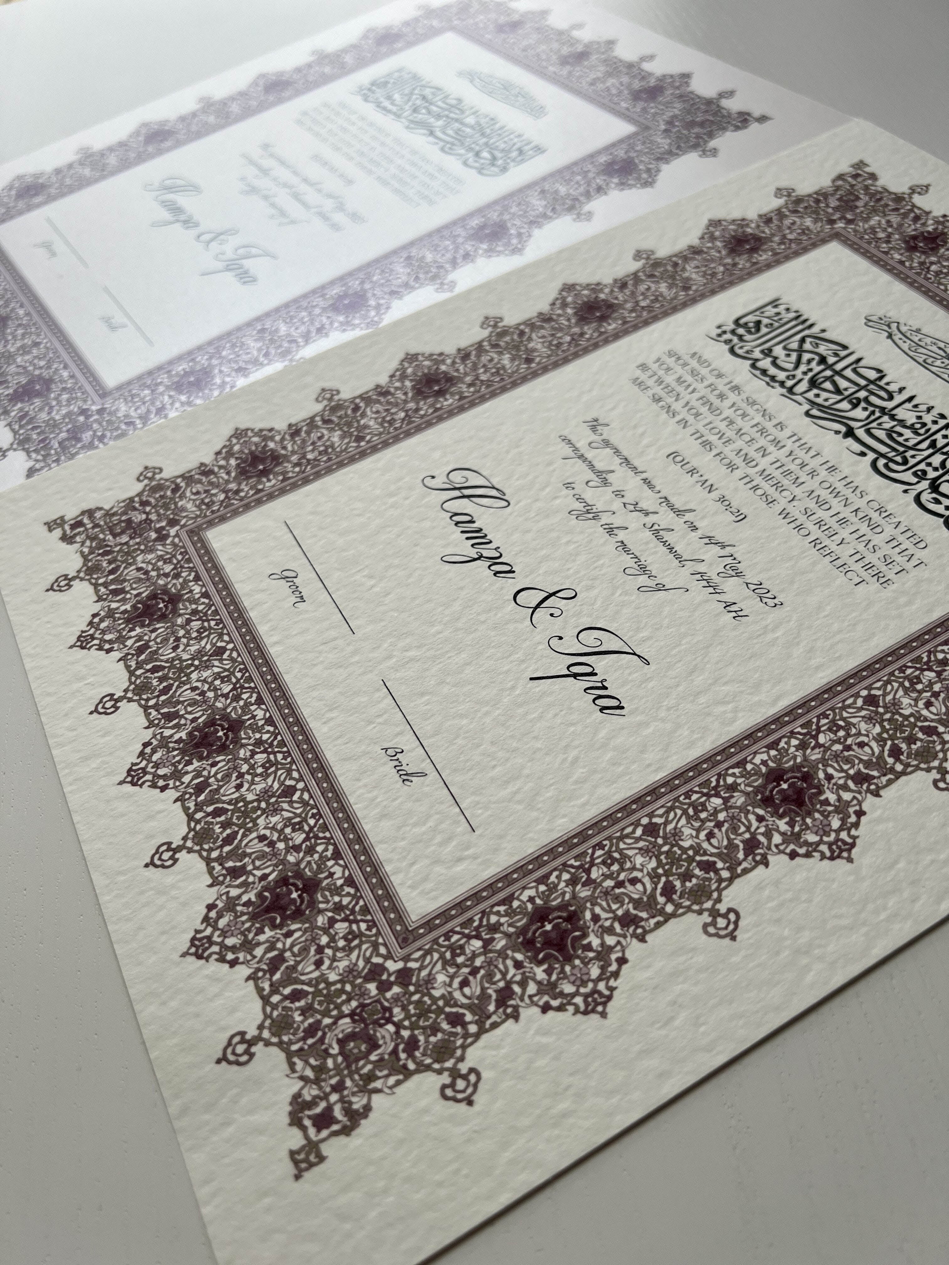 Nikah Certificate - Shine of the Rose