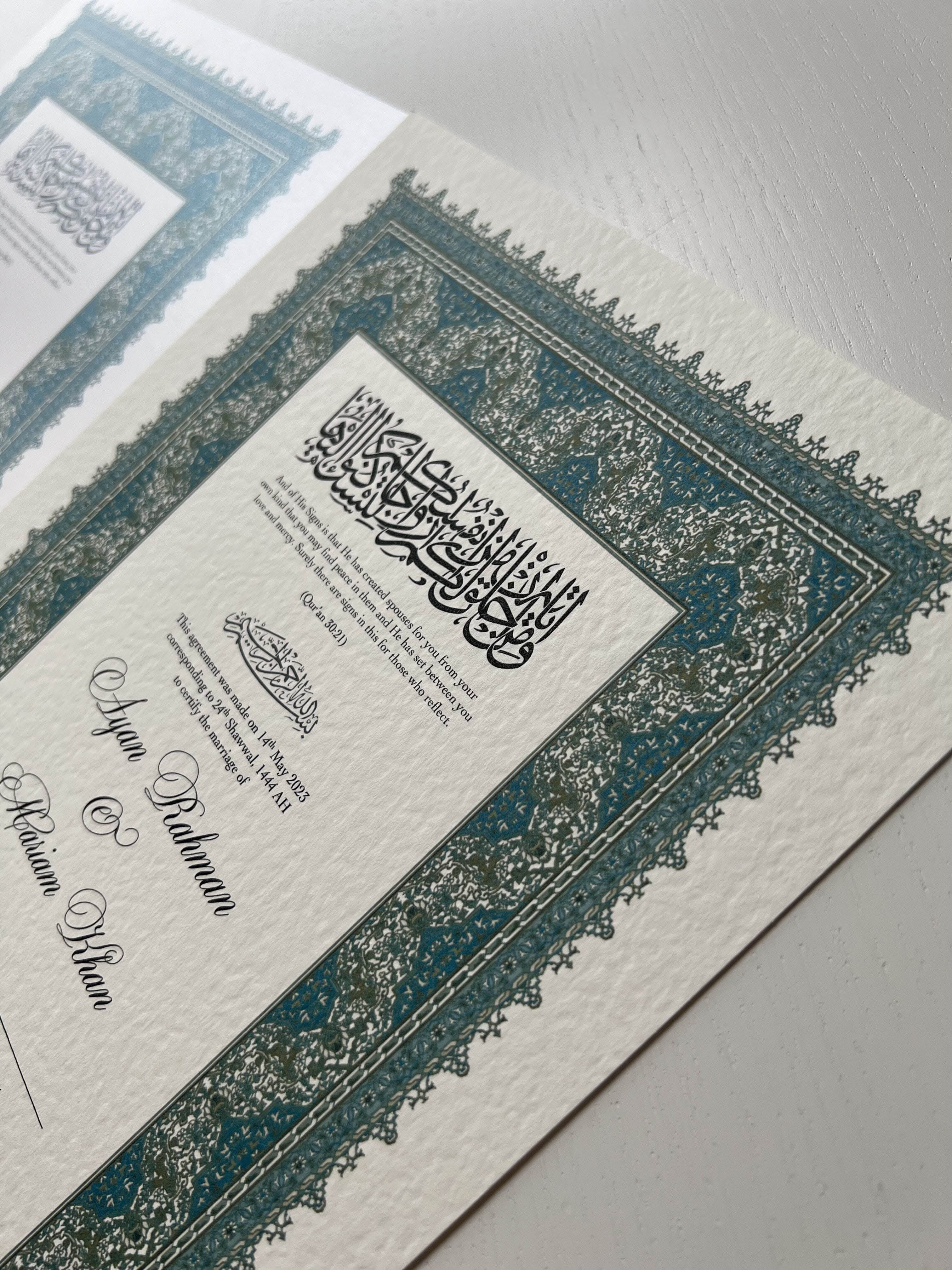 Nikah Certificate - Clarity of Blue