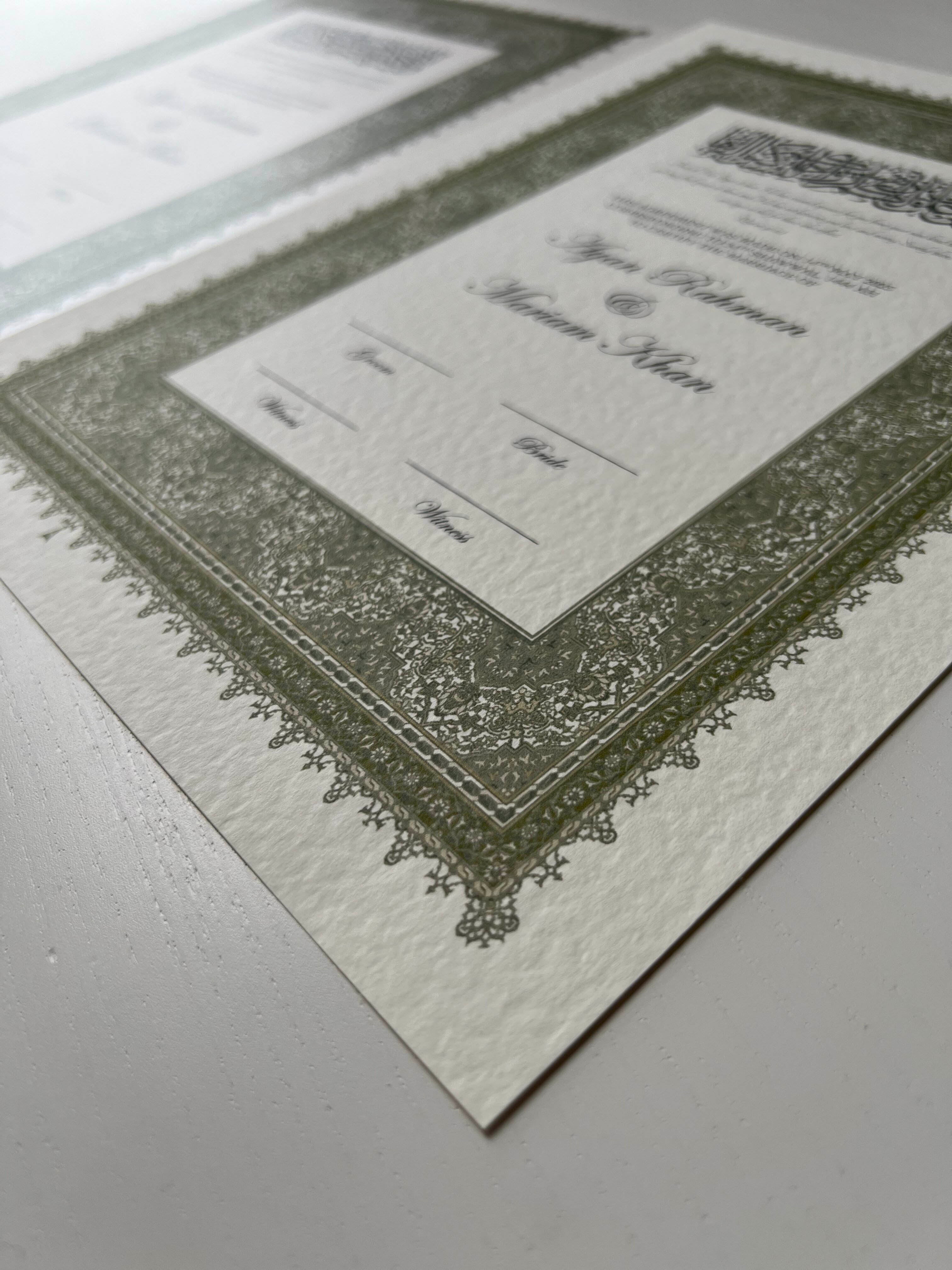 Nikah Certificate - Gold of Comfort