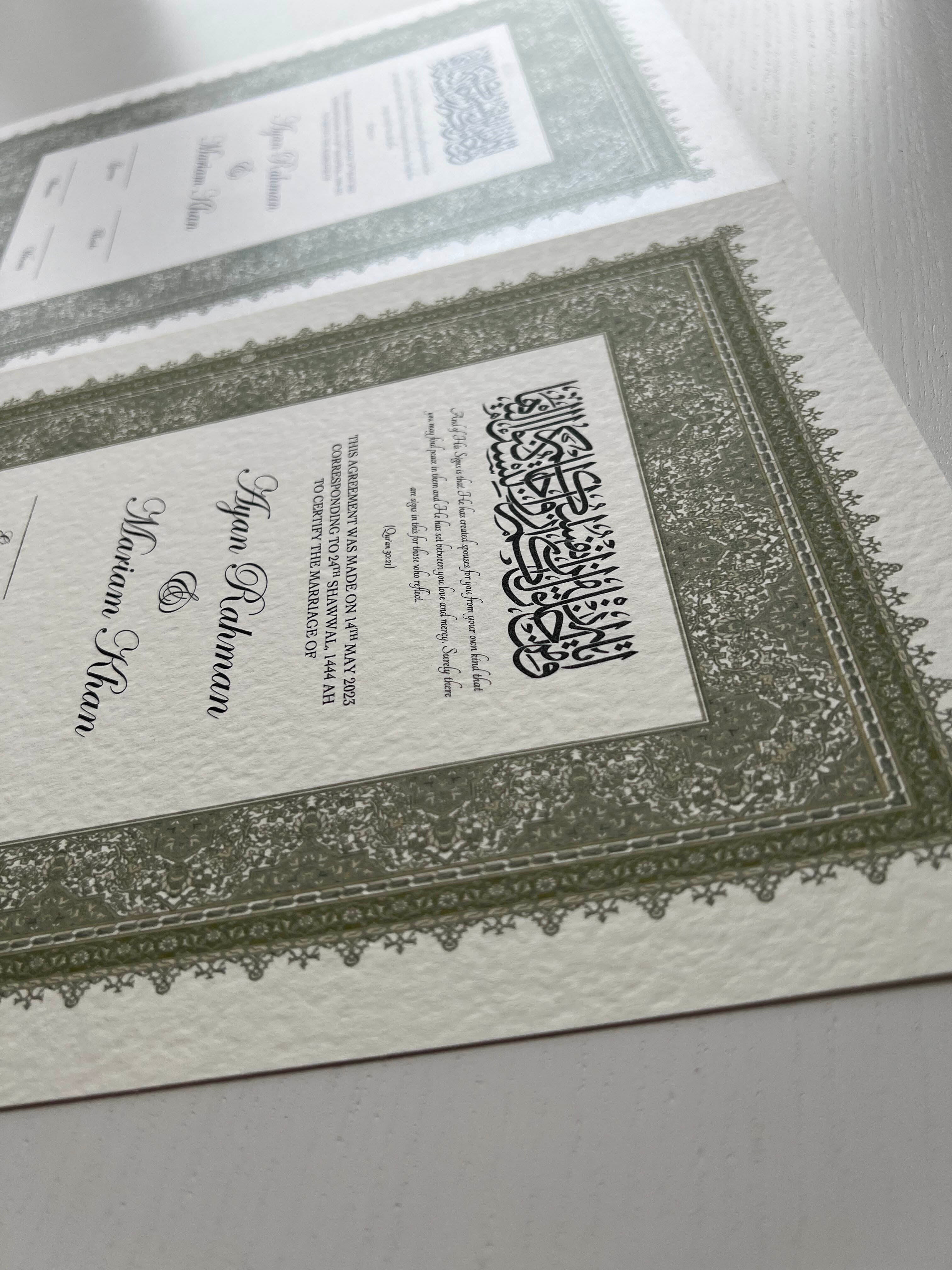 Nikah Certificate - Gold of Comfort