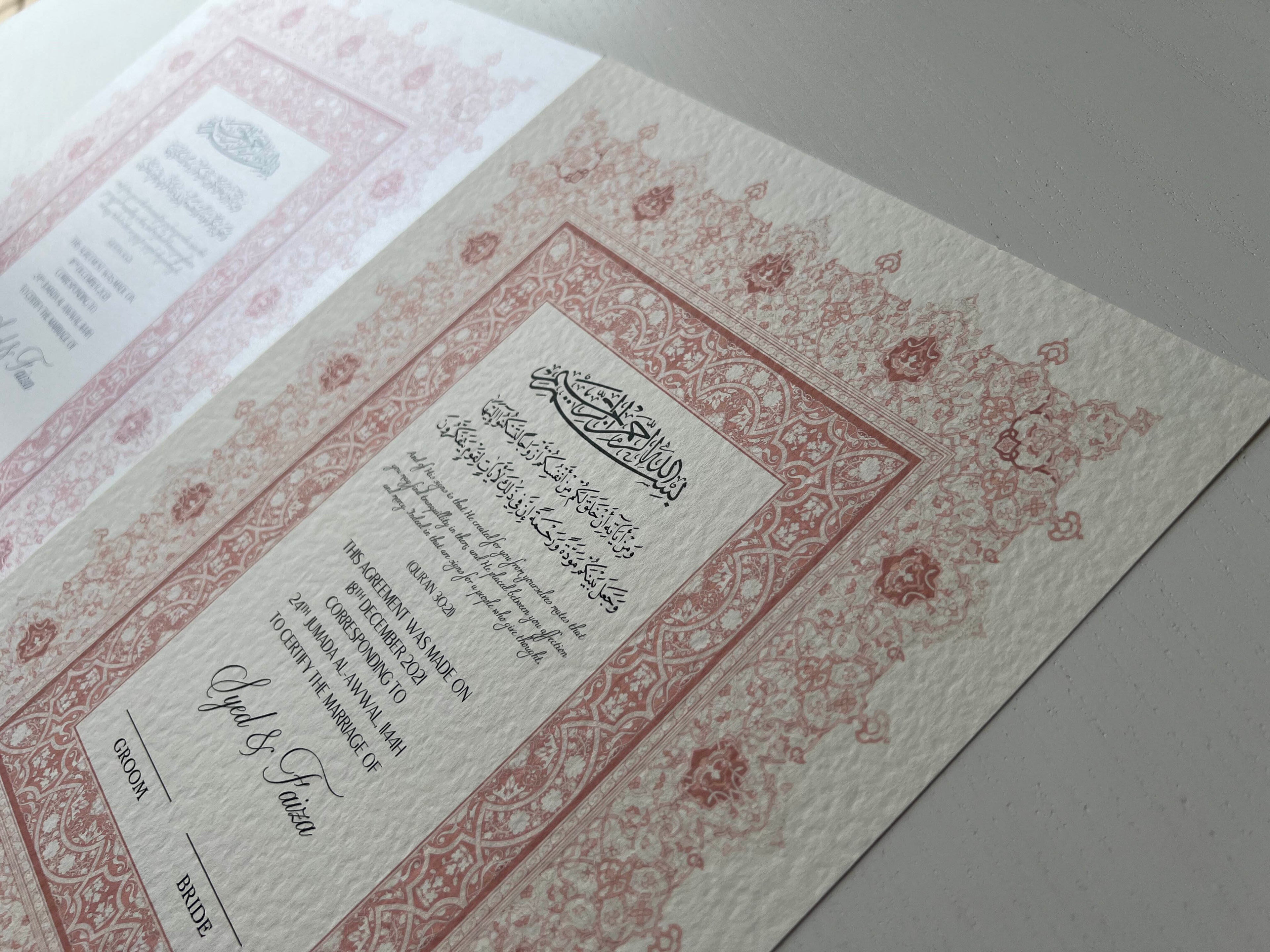 Nikah Certificate - Contract of Love