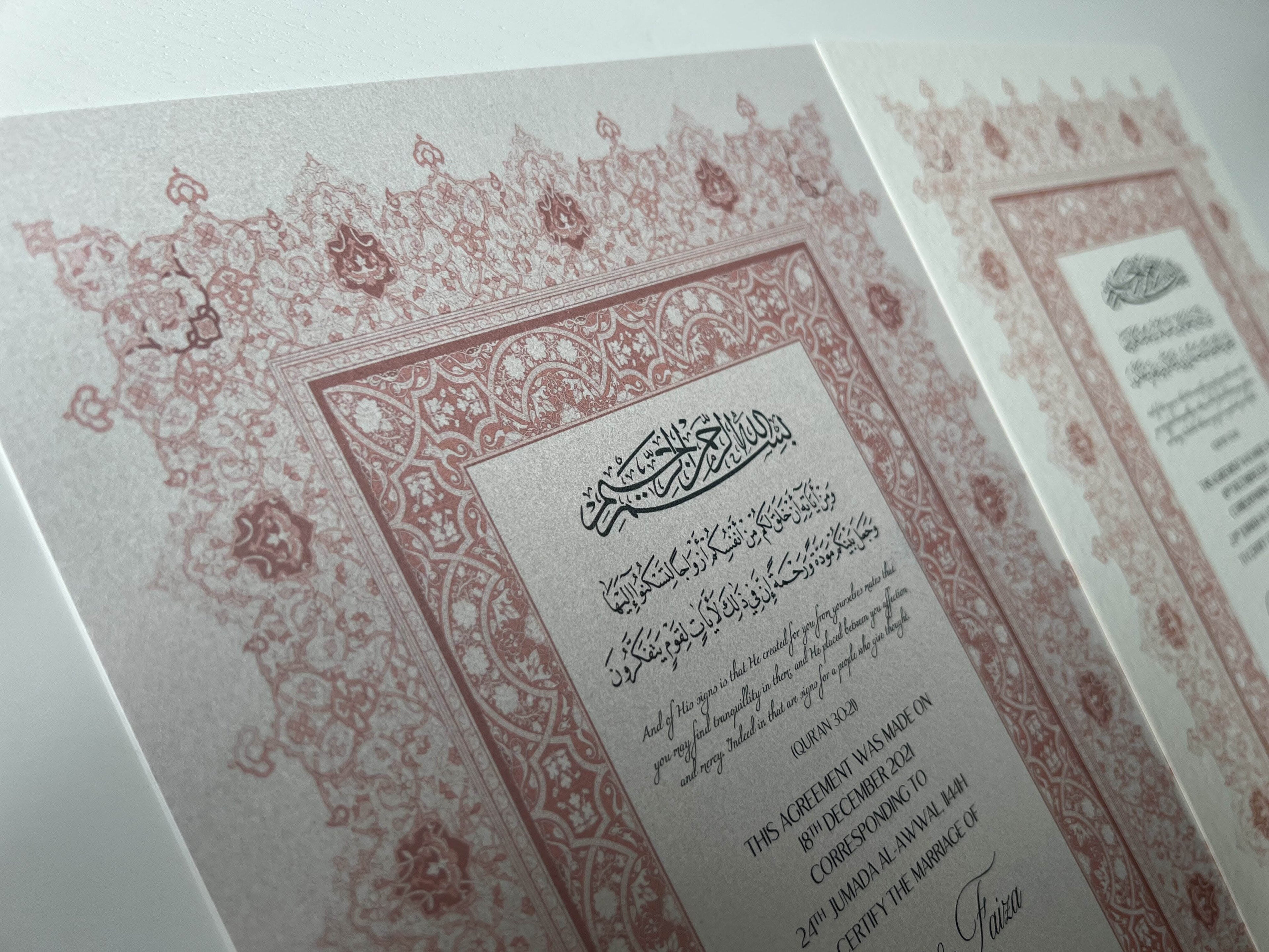 Nikah Certificate - Contract of Love