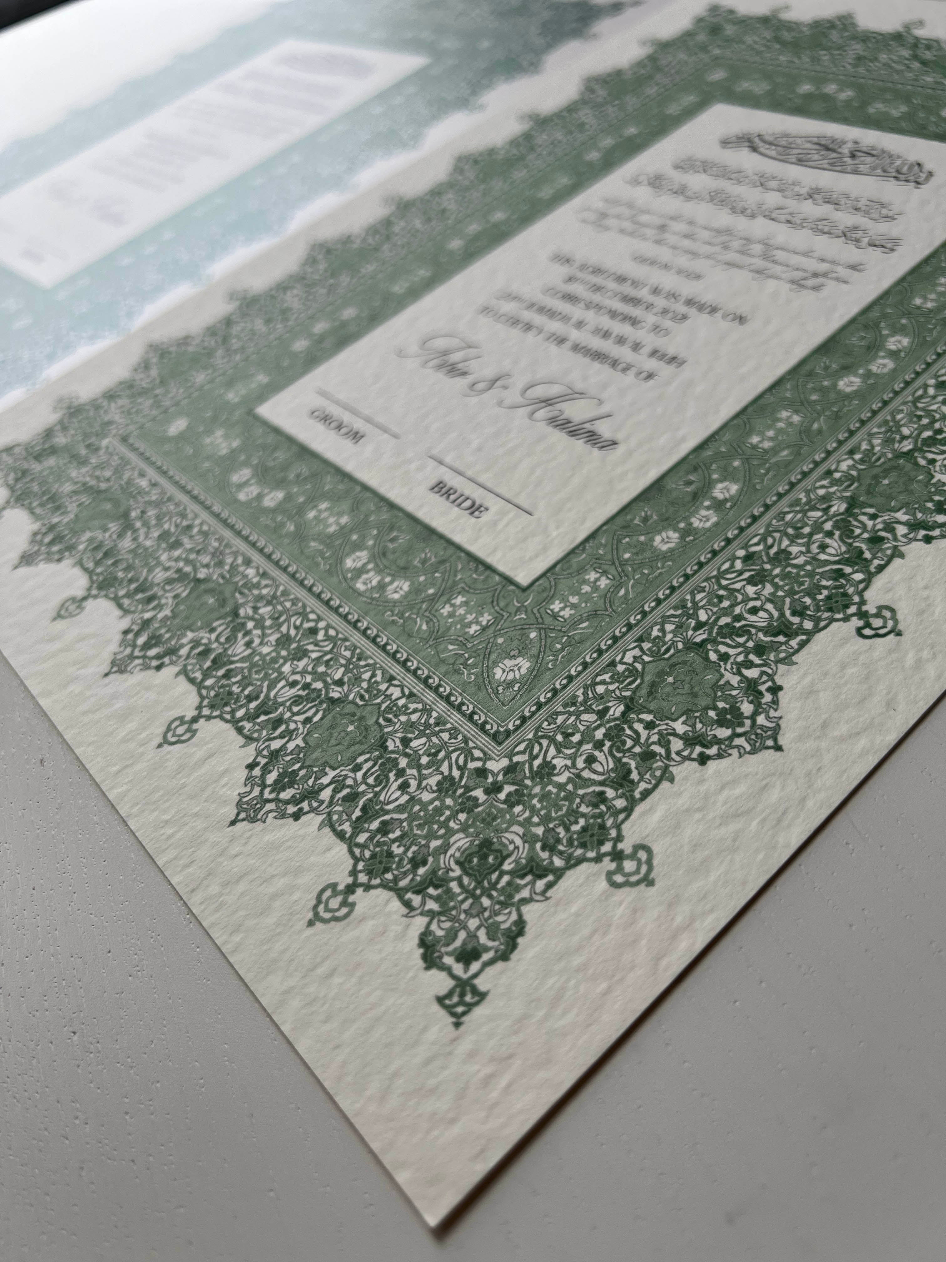 Nikah Certificate - Aura of Peace