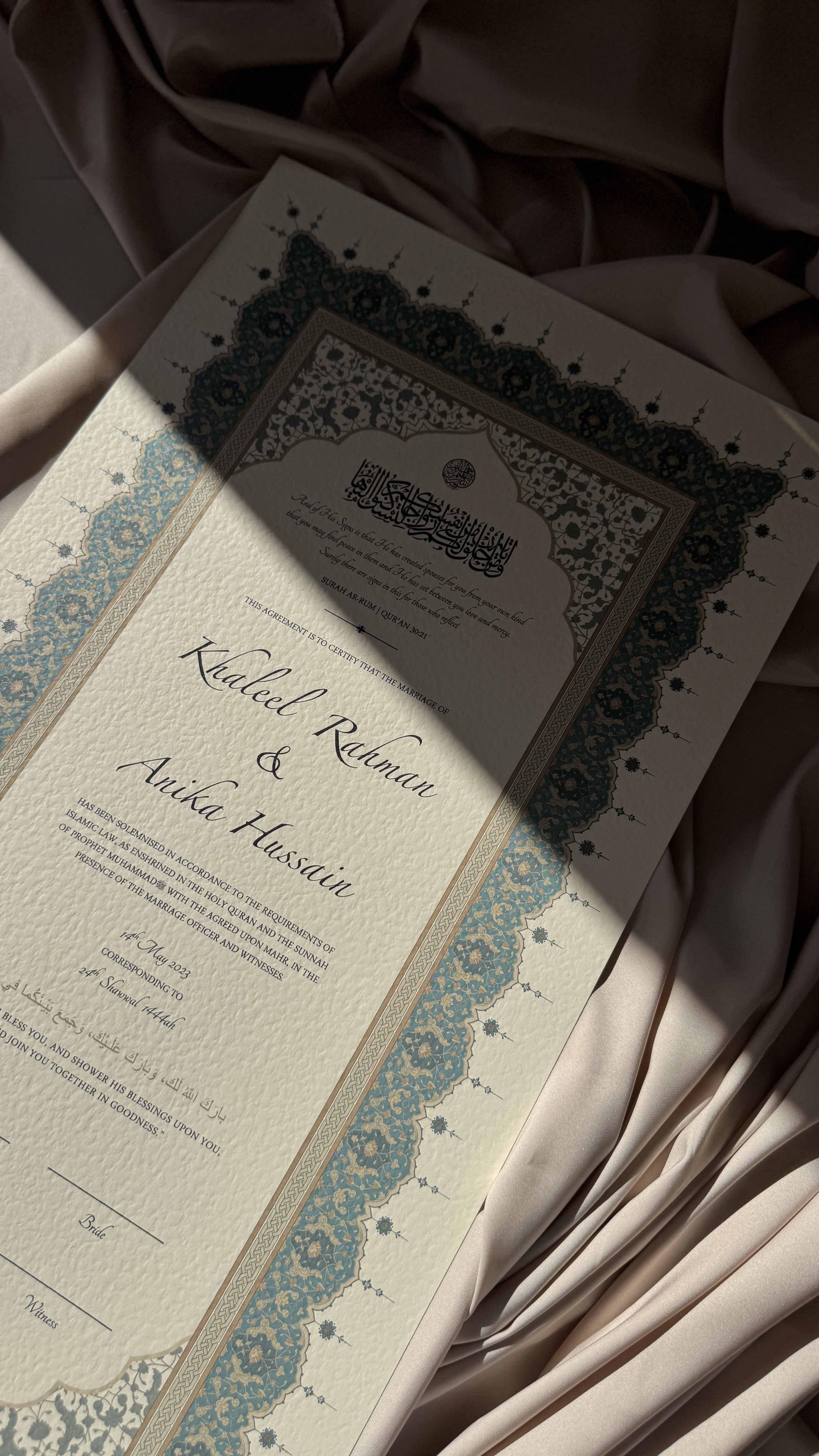 Bundle: Large Extended Nikah Certificate - Crown of Persian Blue