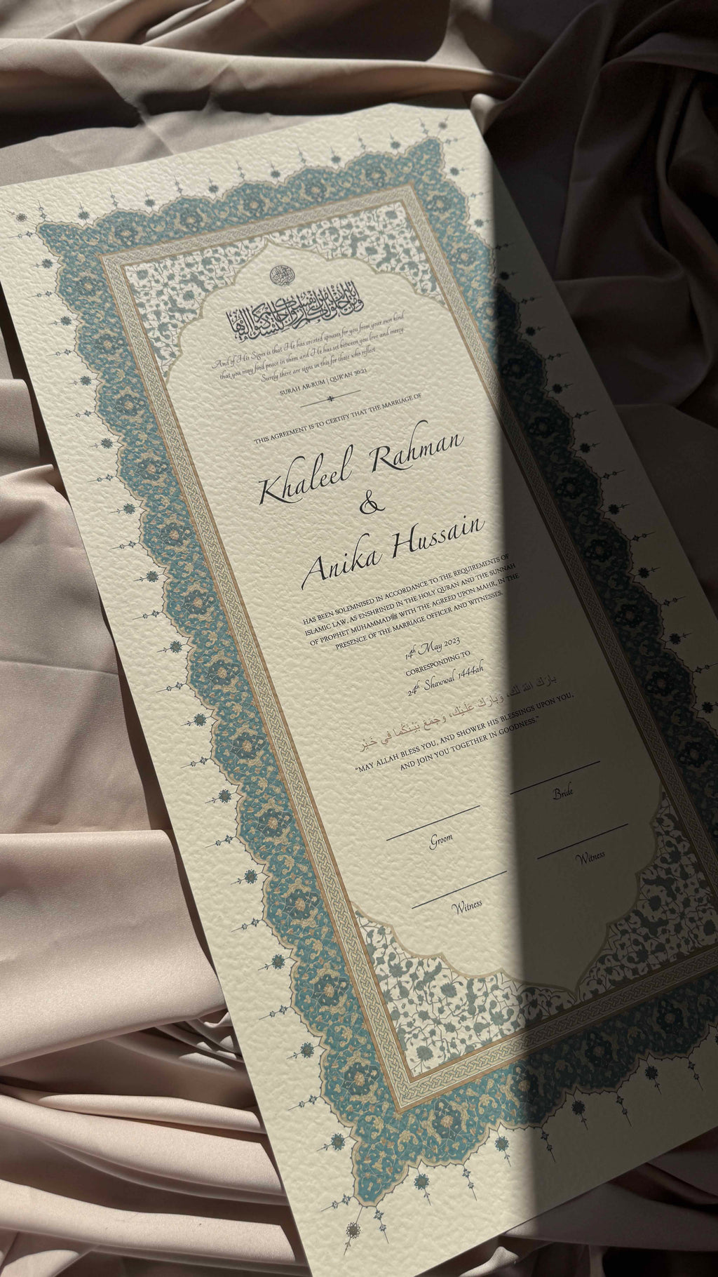 Bundle: Large Extended Nikah Certificate - Crown of Persian Blue