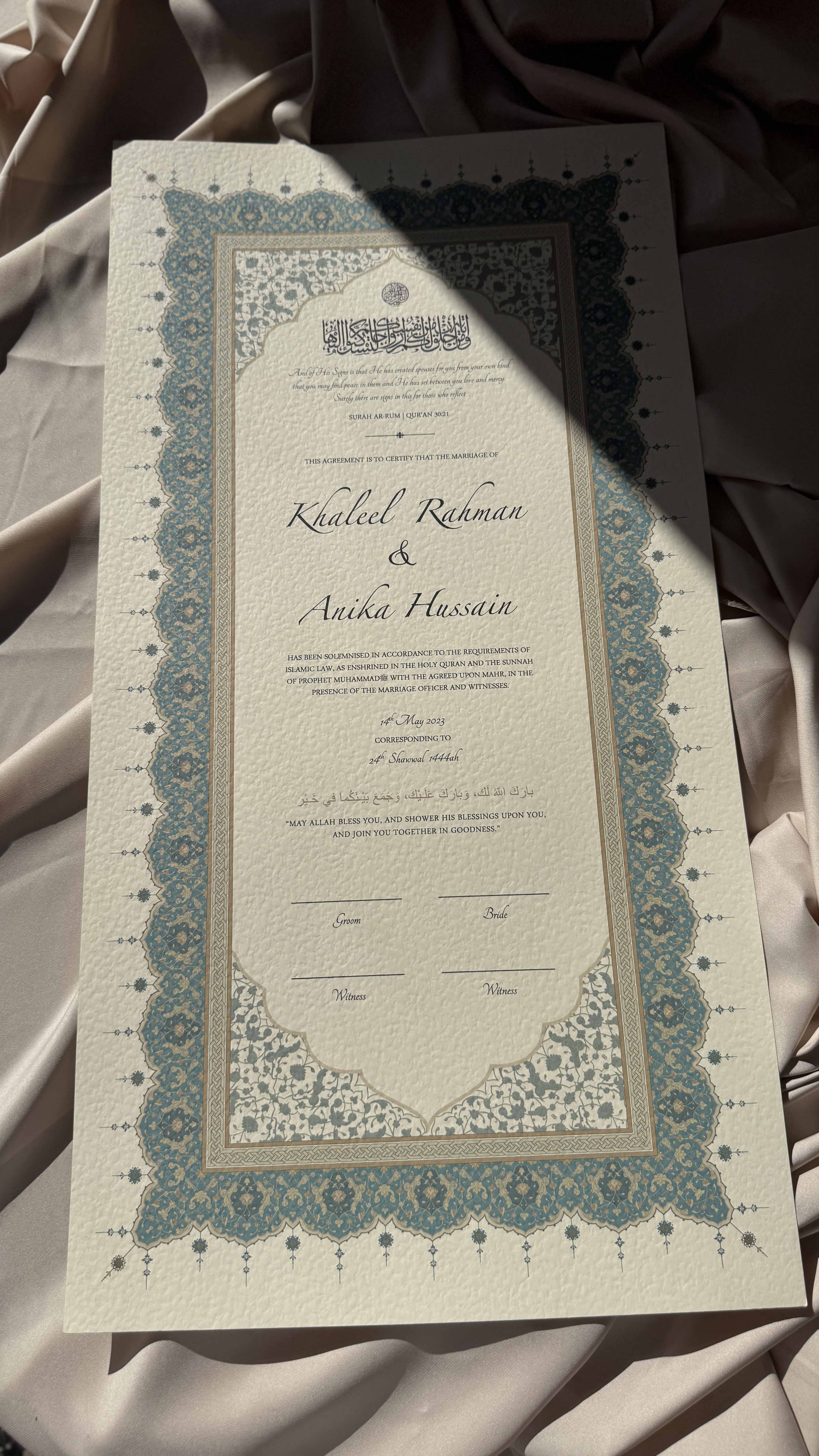 Bundle: Large Extended Nikah Certificate - Crown of Persian Blue