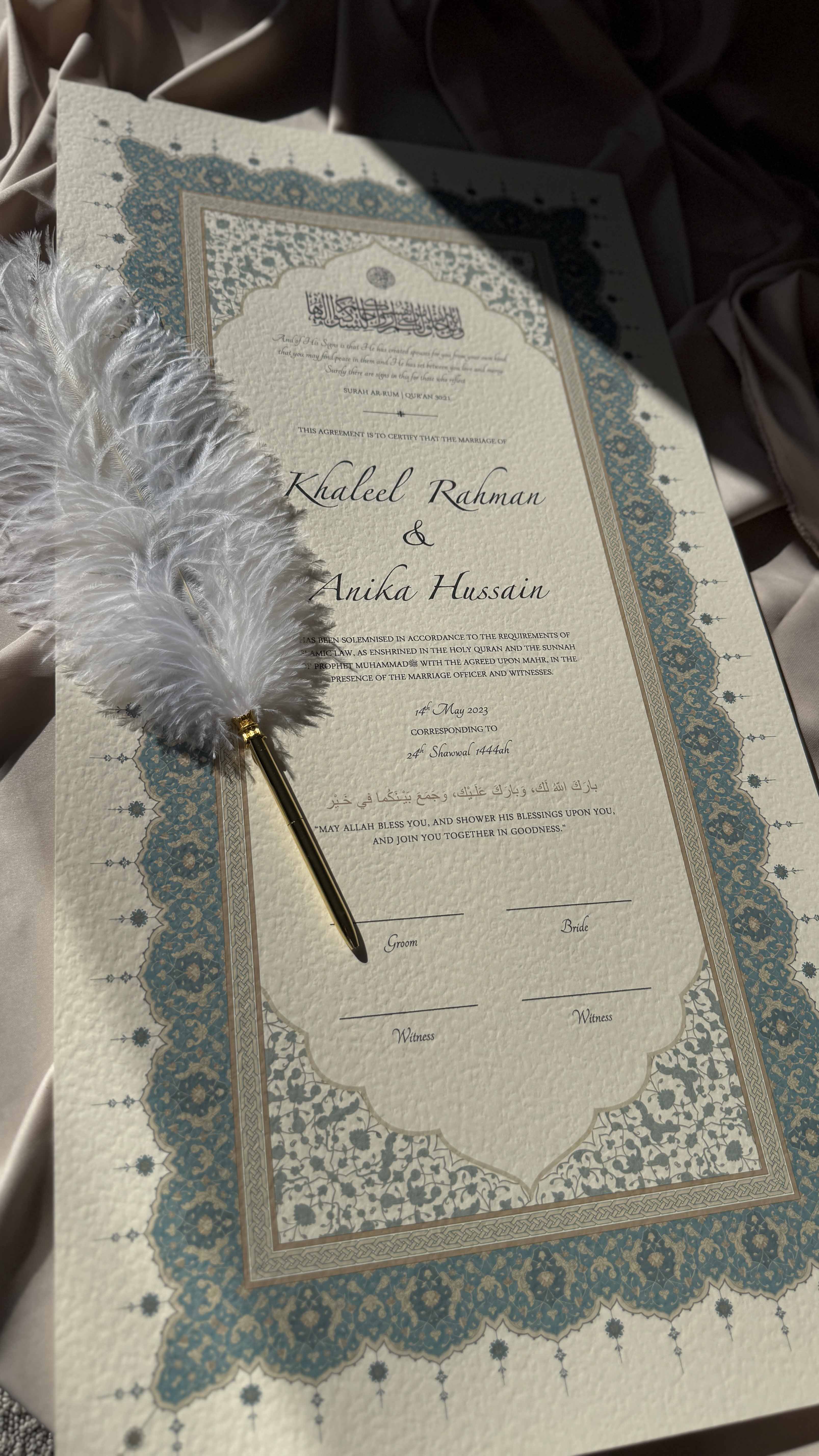 Bundle: Large Extended Nikah Certificate - Crown of Persian Blue