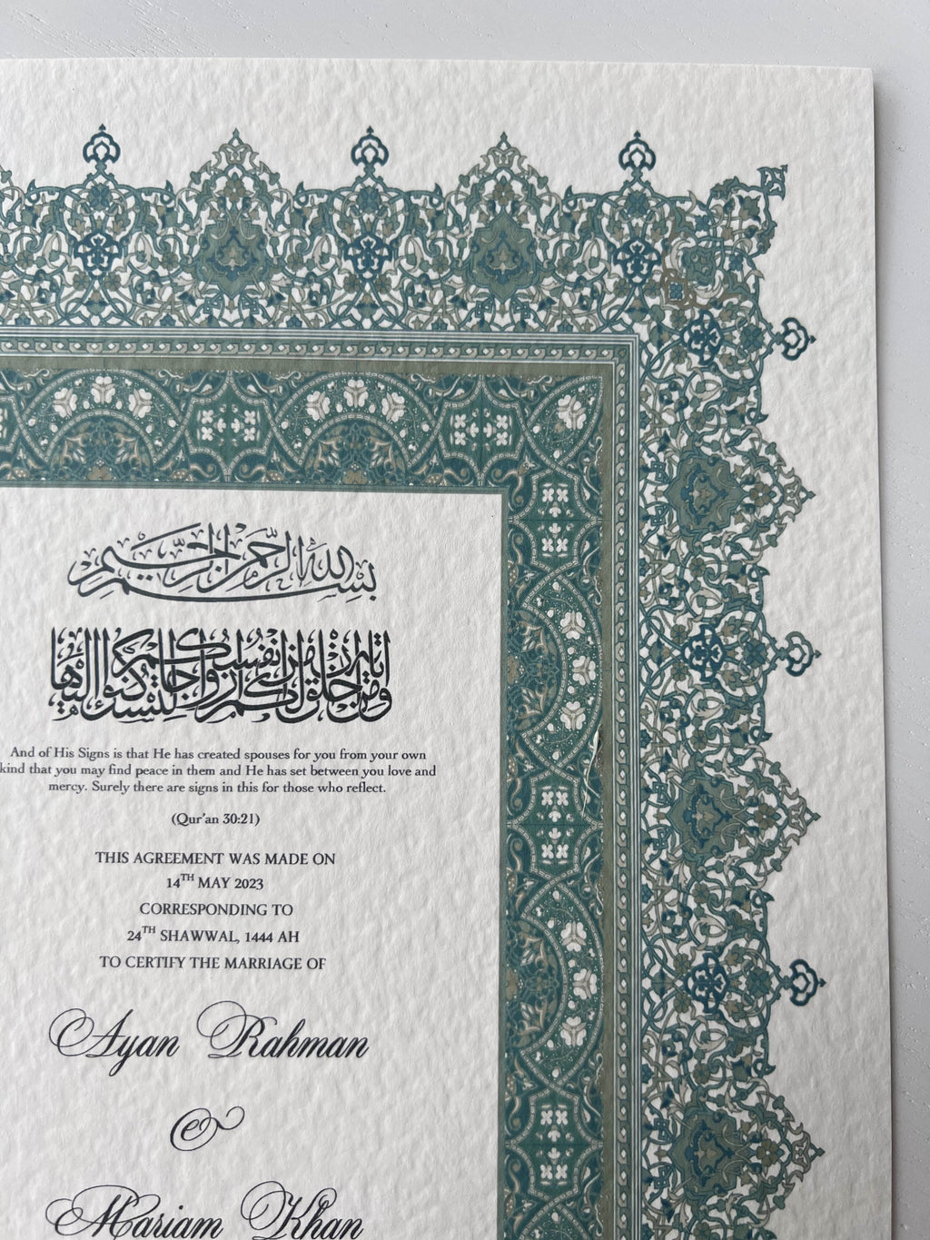 Nikah Certificate - Contract of Serentiy