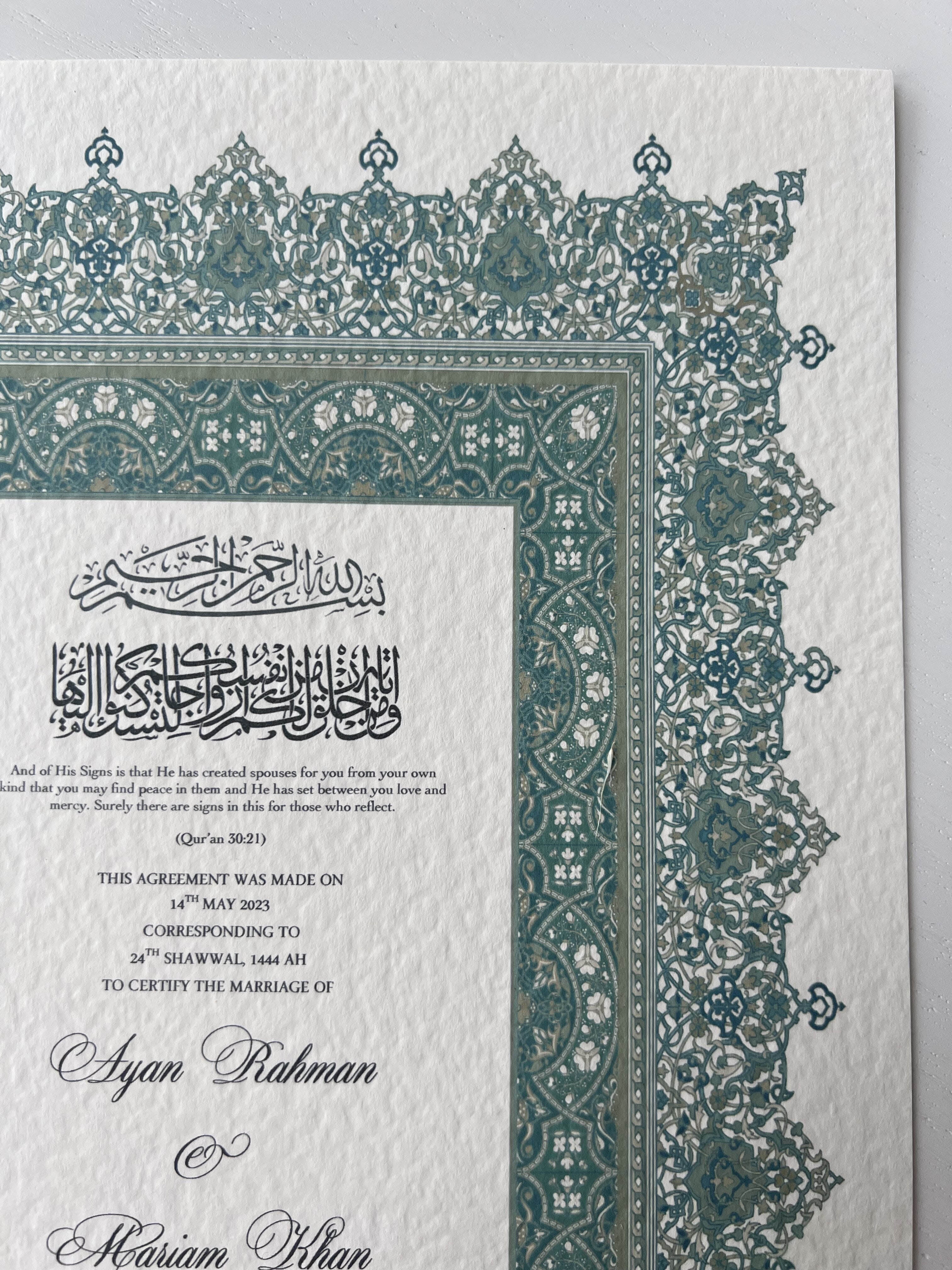 Nikah Certificate - Contract of Serentiy