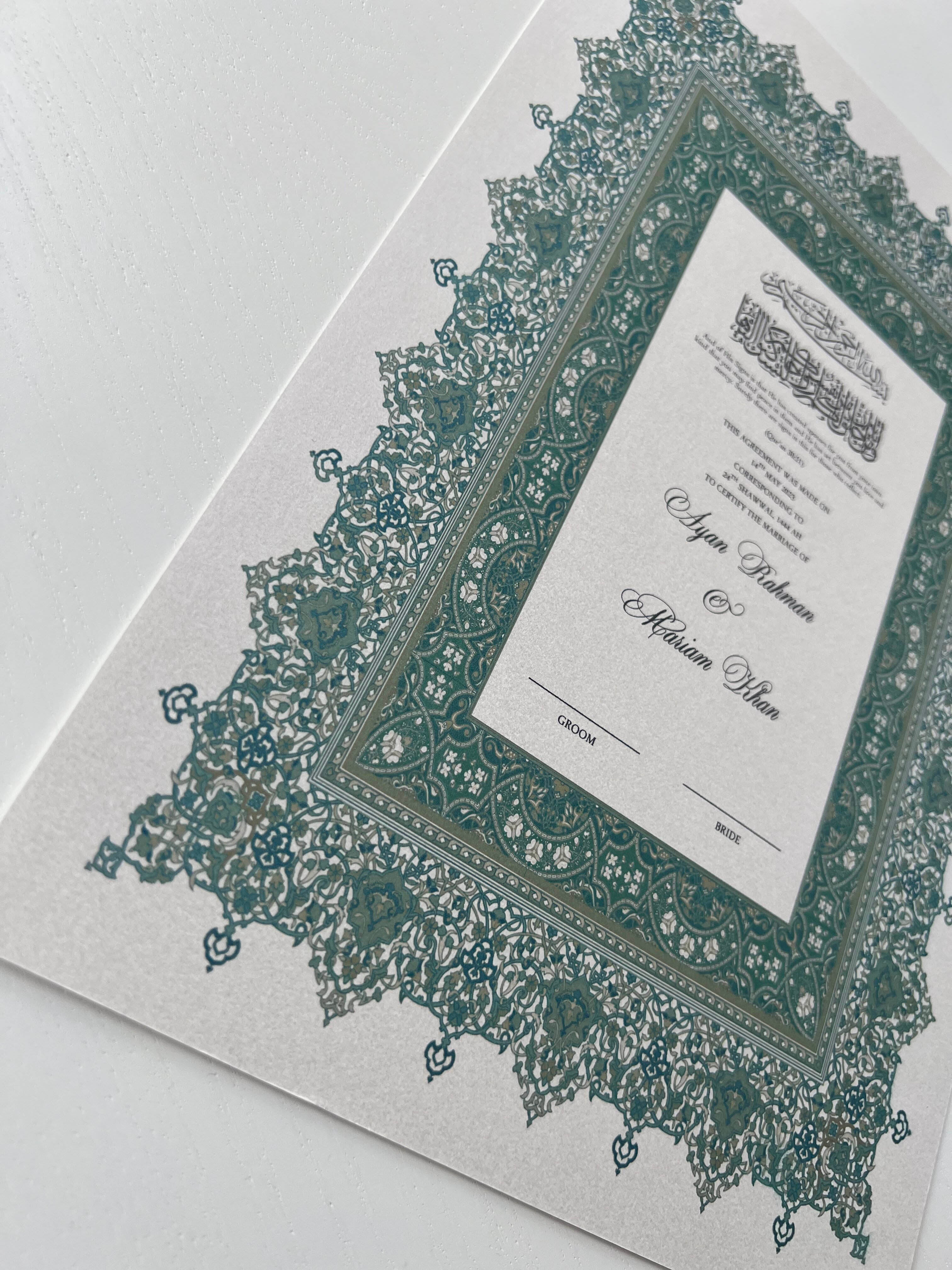 Nikah Certificate - Contract of Serentiy