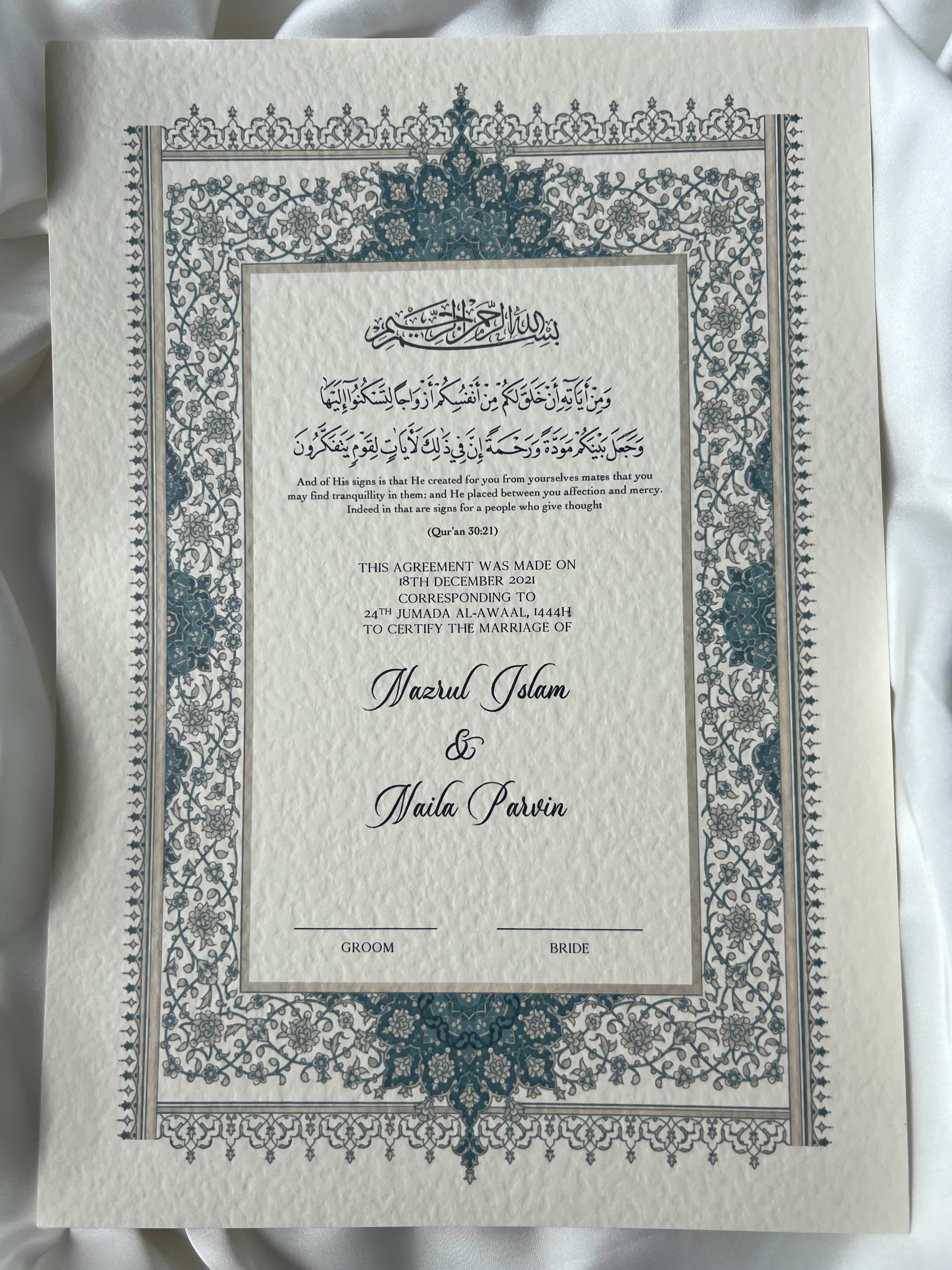 Nikah Certificate - Pearl of Blue