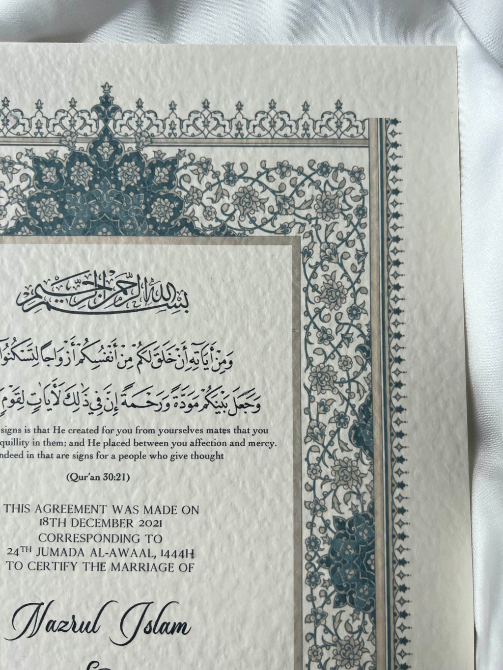 Nikah Certificate - Pearl of Blue