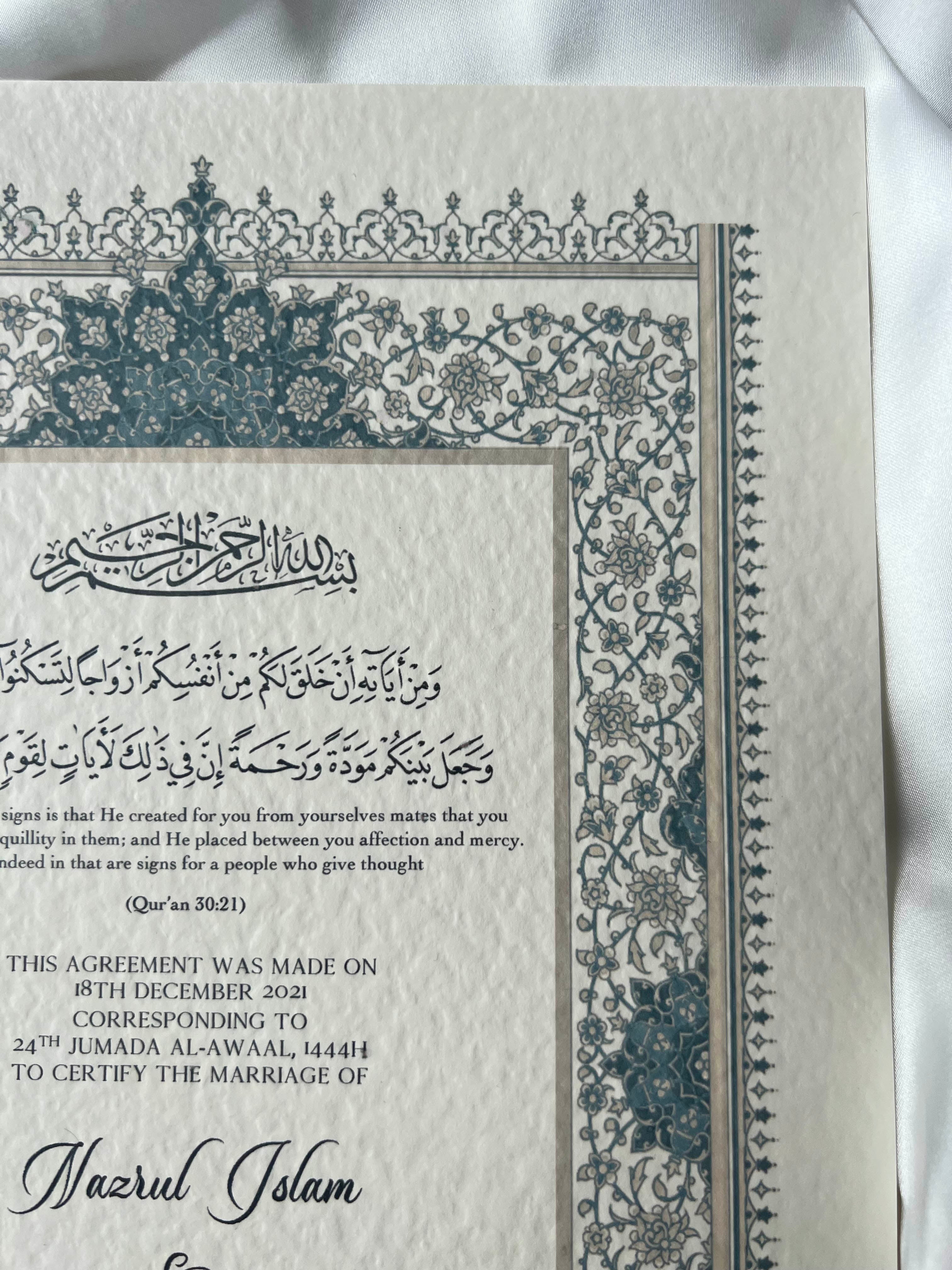 Nikah Certificate - Pearl of Blue