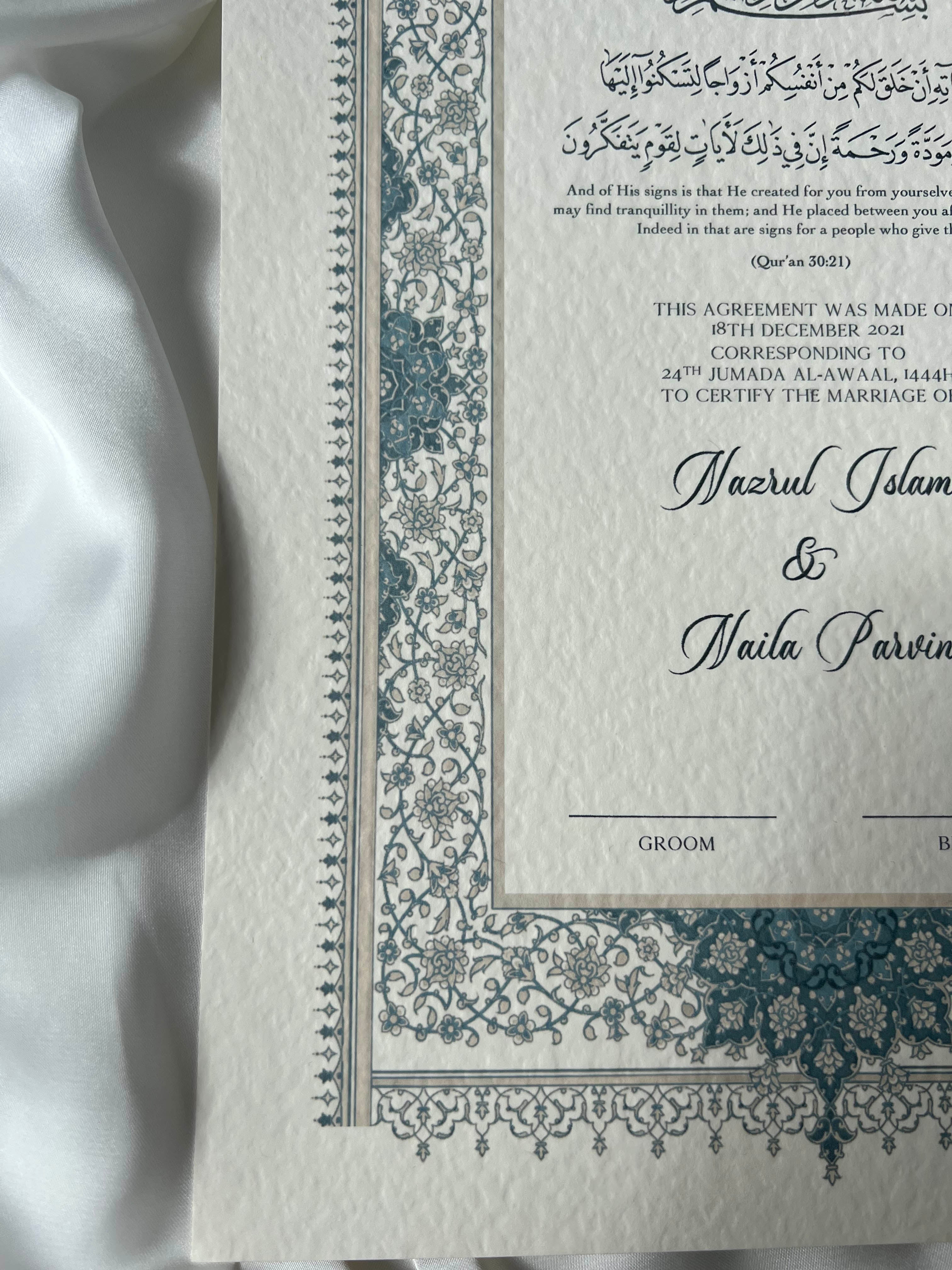 Nikah Certificate - Pearl of Blue