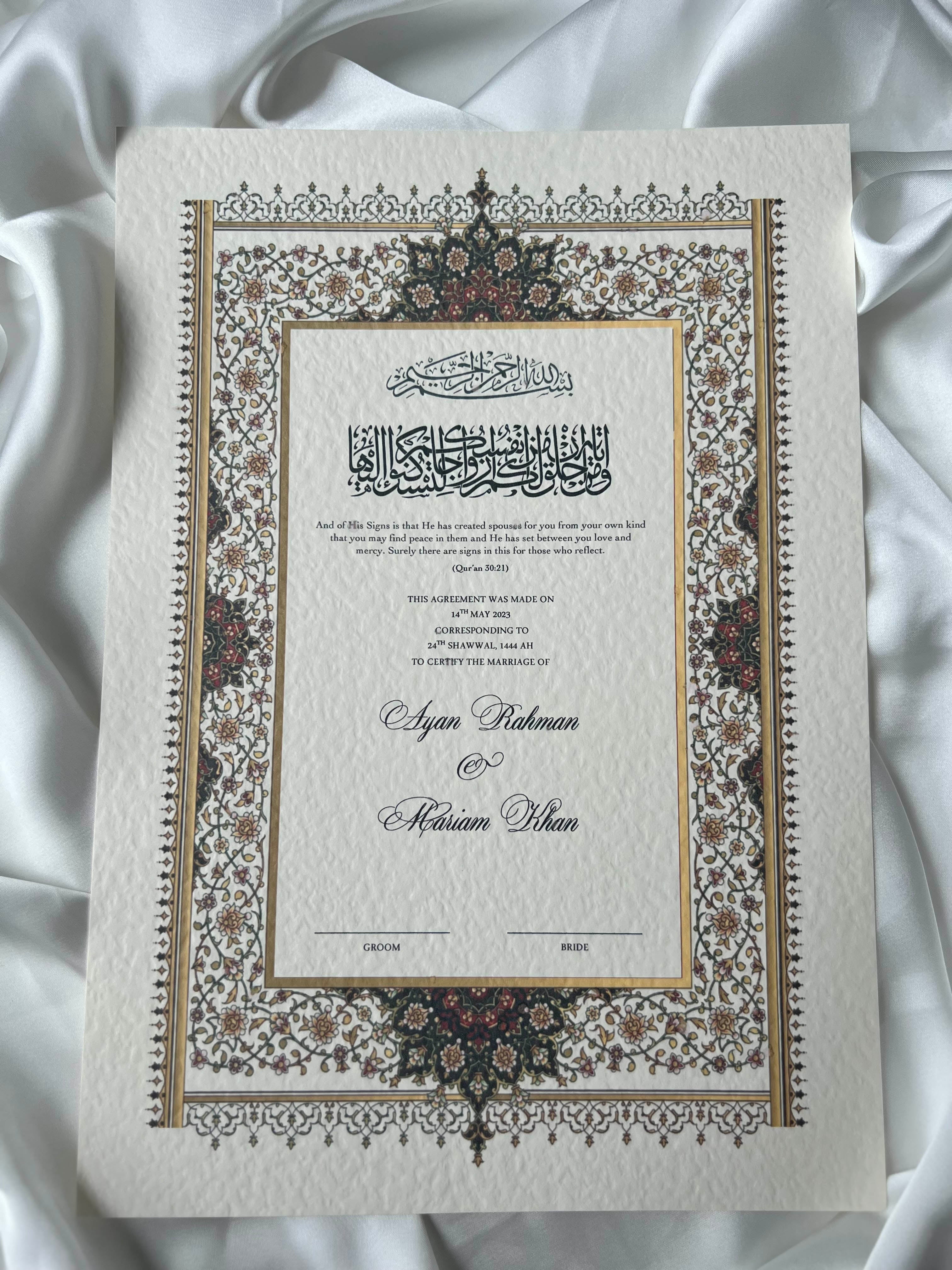 Nikah Certificate - Red of Comfort