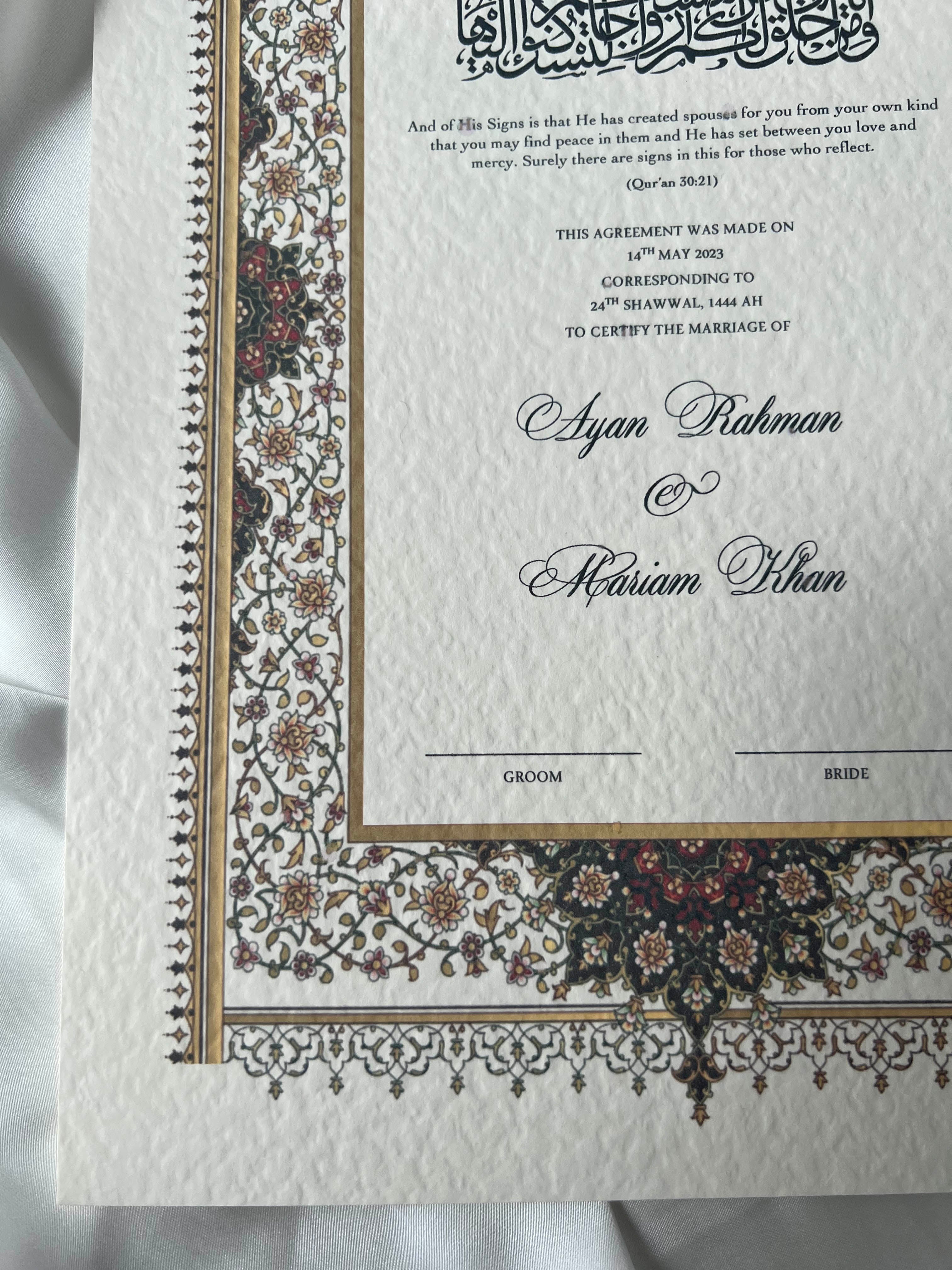 Nikah Certificate - Red of Comfort
