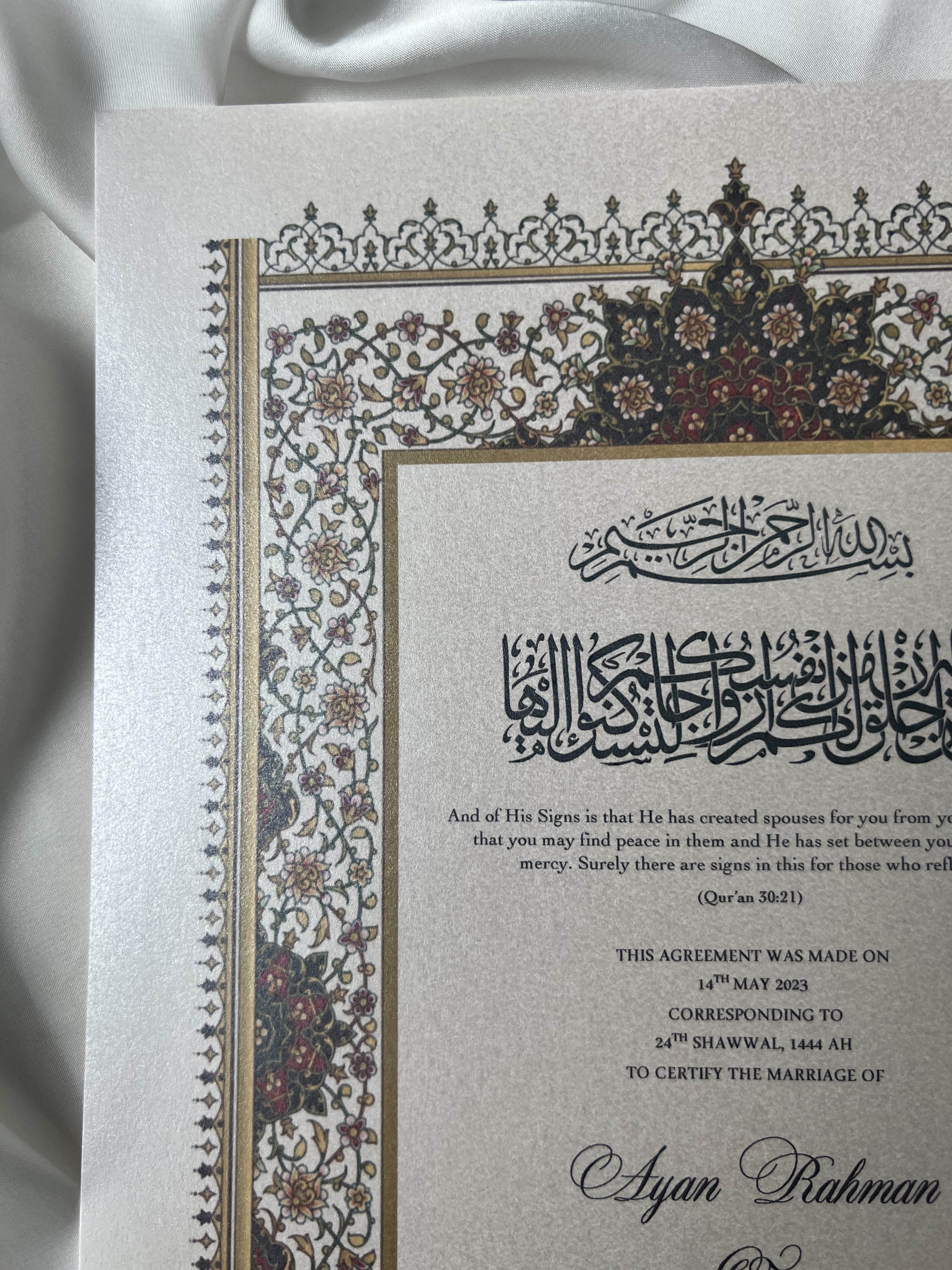 Nikah Certificate - Red of Comfort