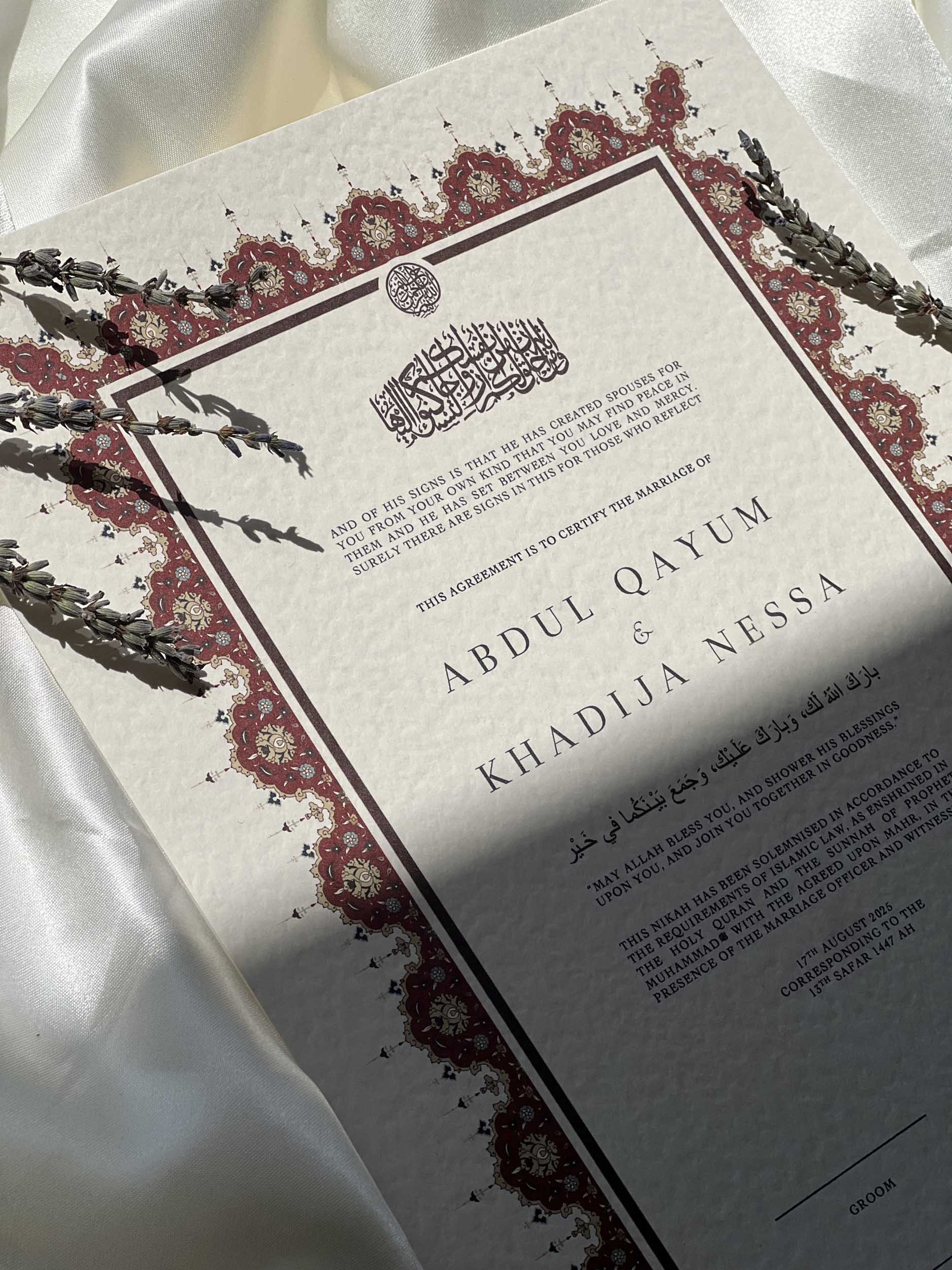Nikah Certificate - Two Hearts as One