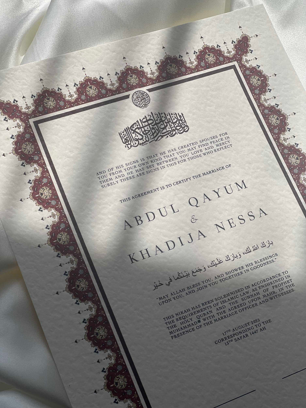 Nikah Certificate - Two Hearts as One