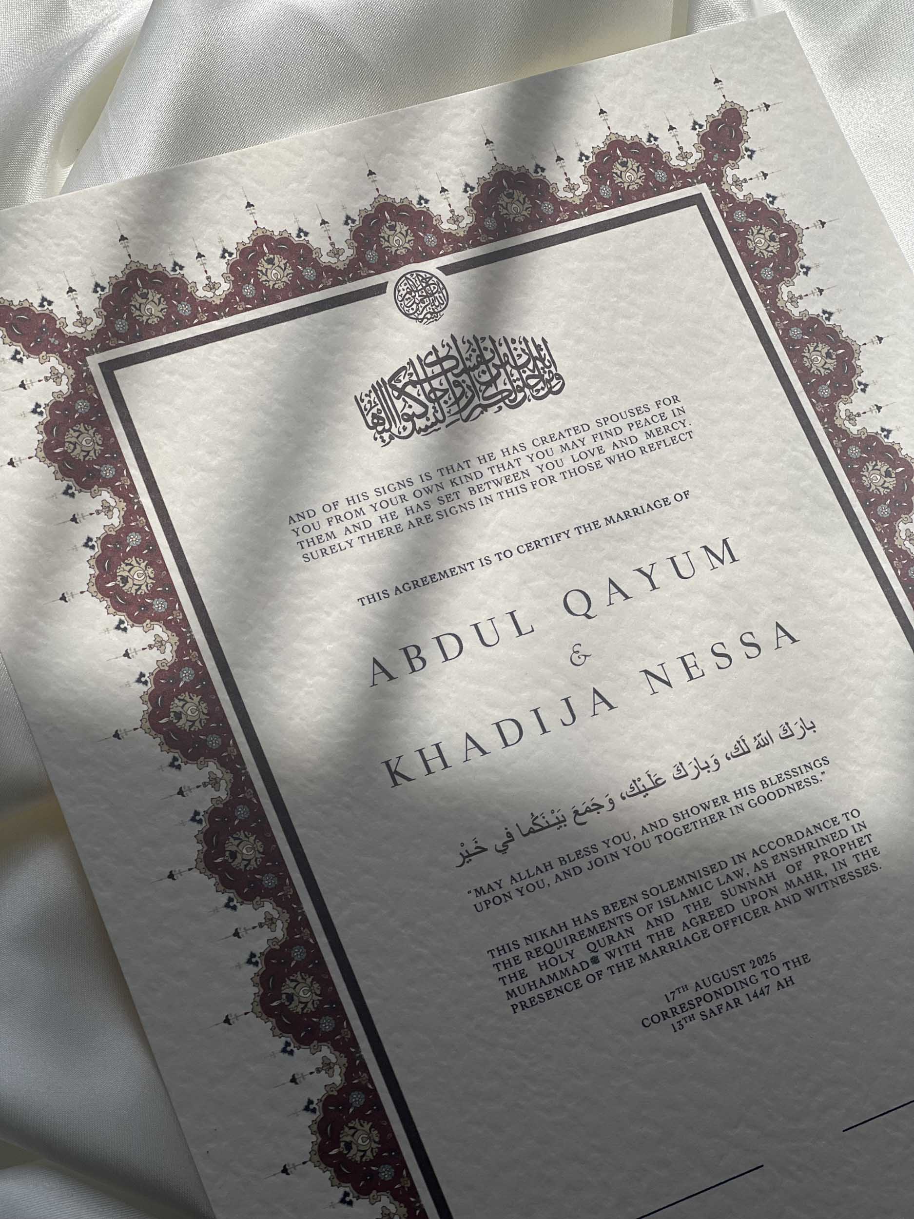 Nikah Certificate - Two Hearts as One