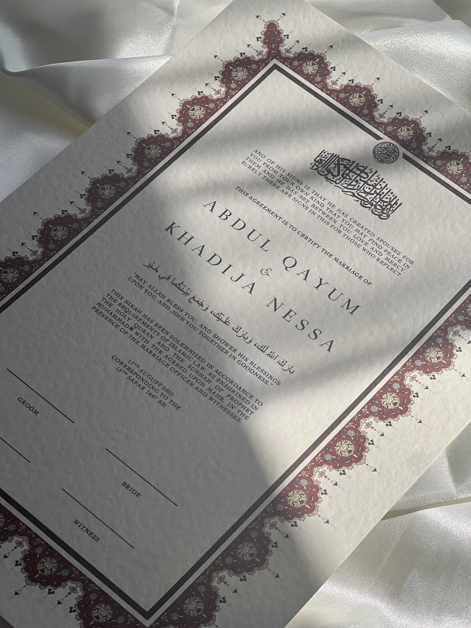 Nikah Certificate - Two Hearts as One