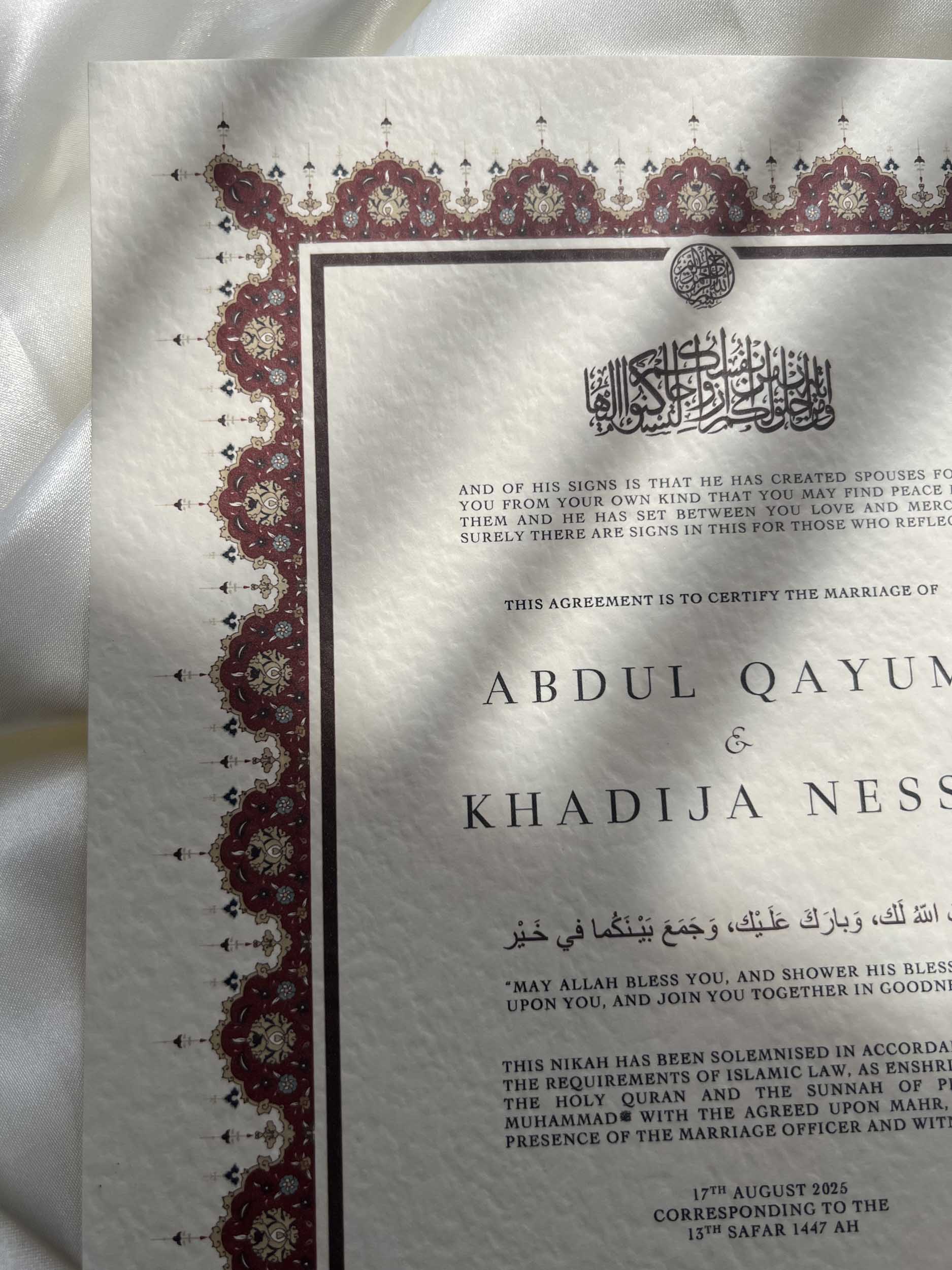 Nikah Certificate - Two Hearts as One