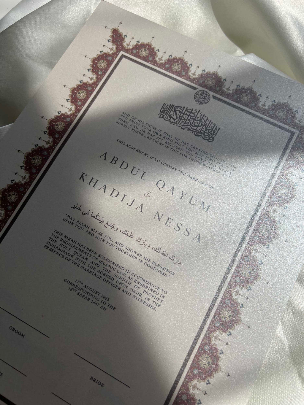 Nikah Certificate - Two Hearts as One