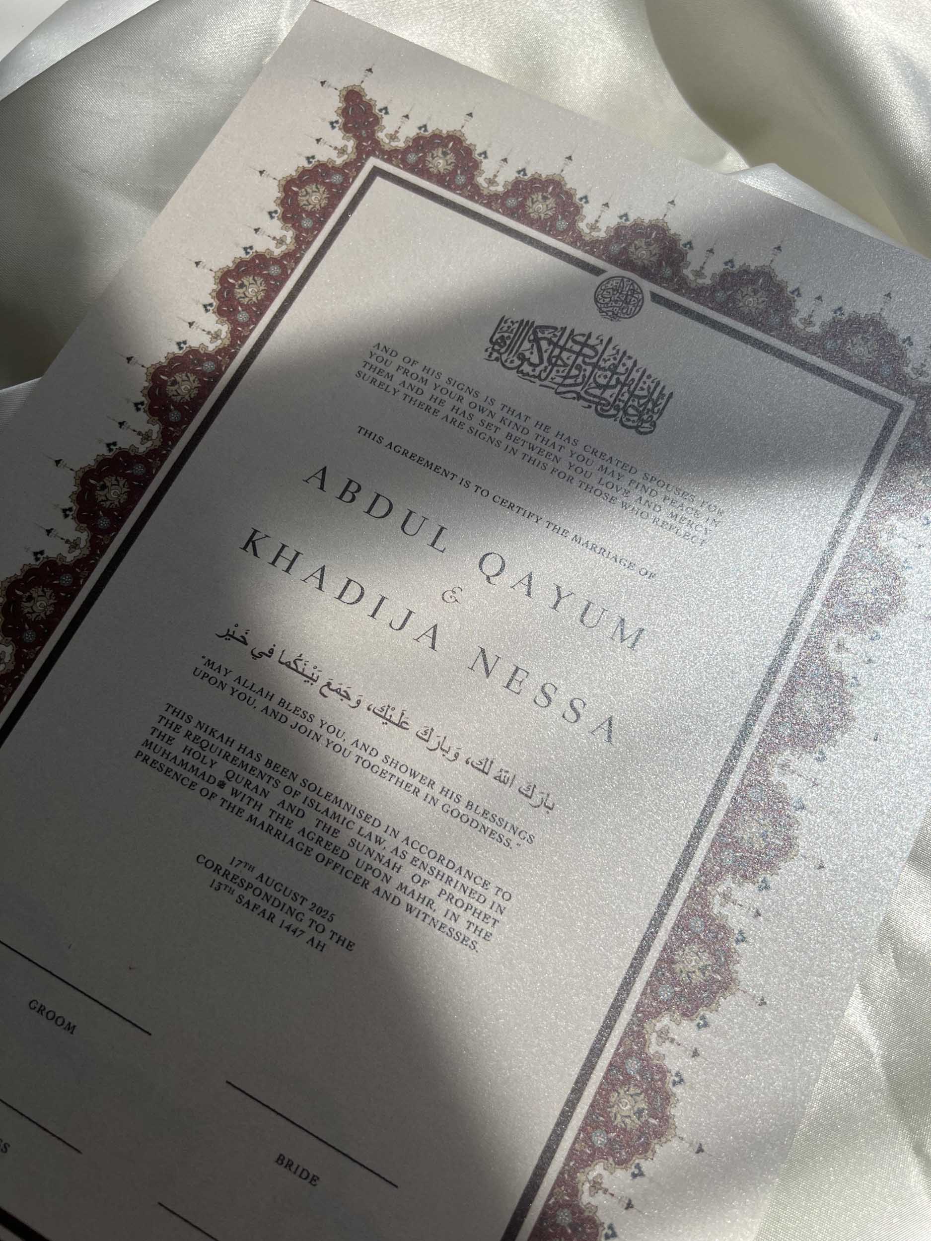 Nikah Certificate - Two Hearts as One