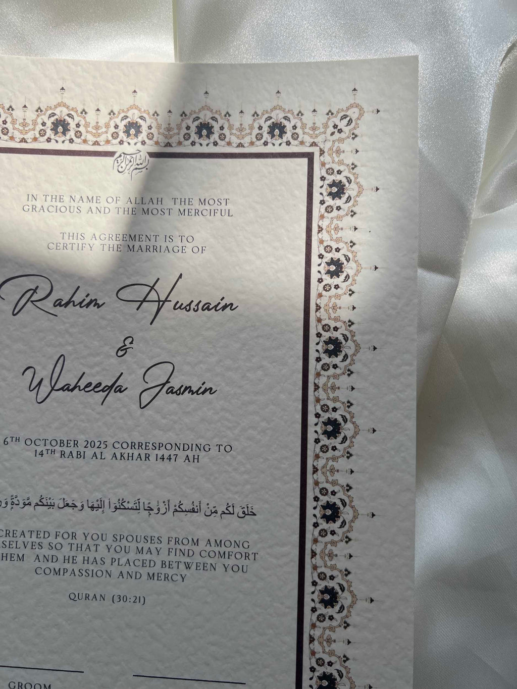 Nikah Certificate - Tranquility of Hearts + Pen