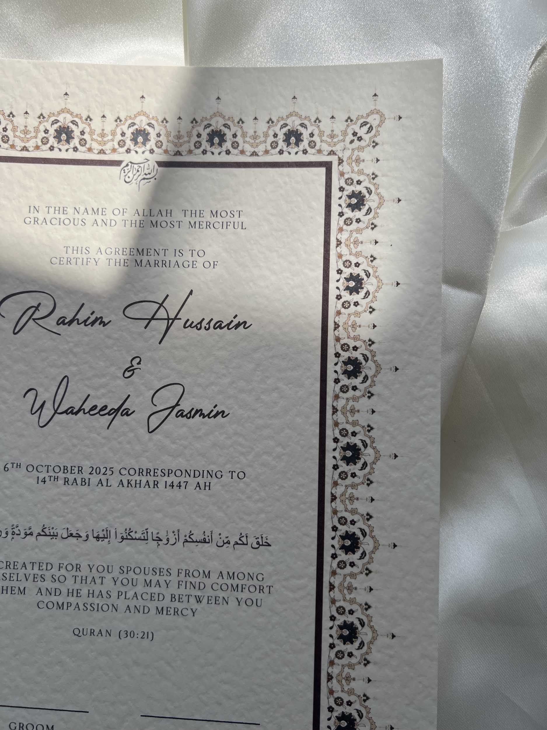 Nikah Certificate - Tranquility of Hearts + Pen