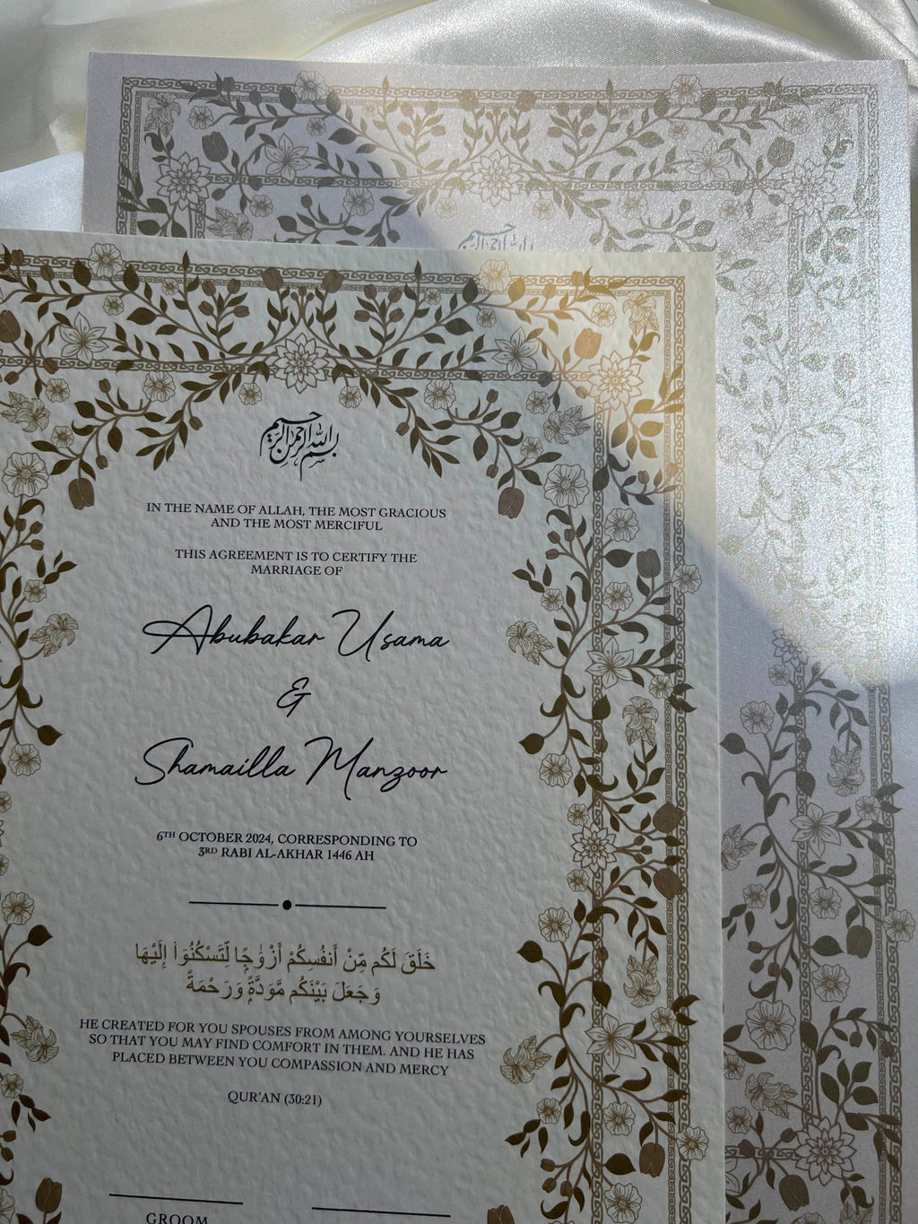 Nikah Certificate - Garden of Gold