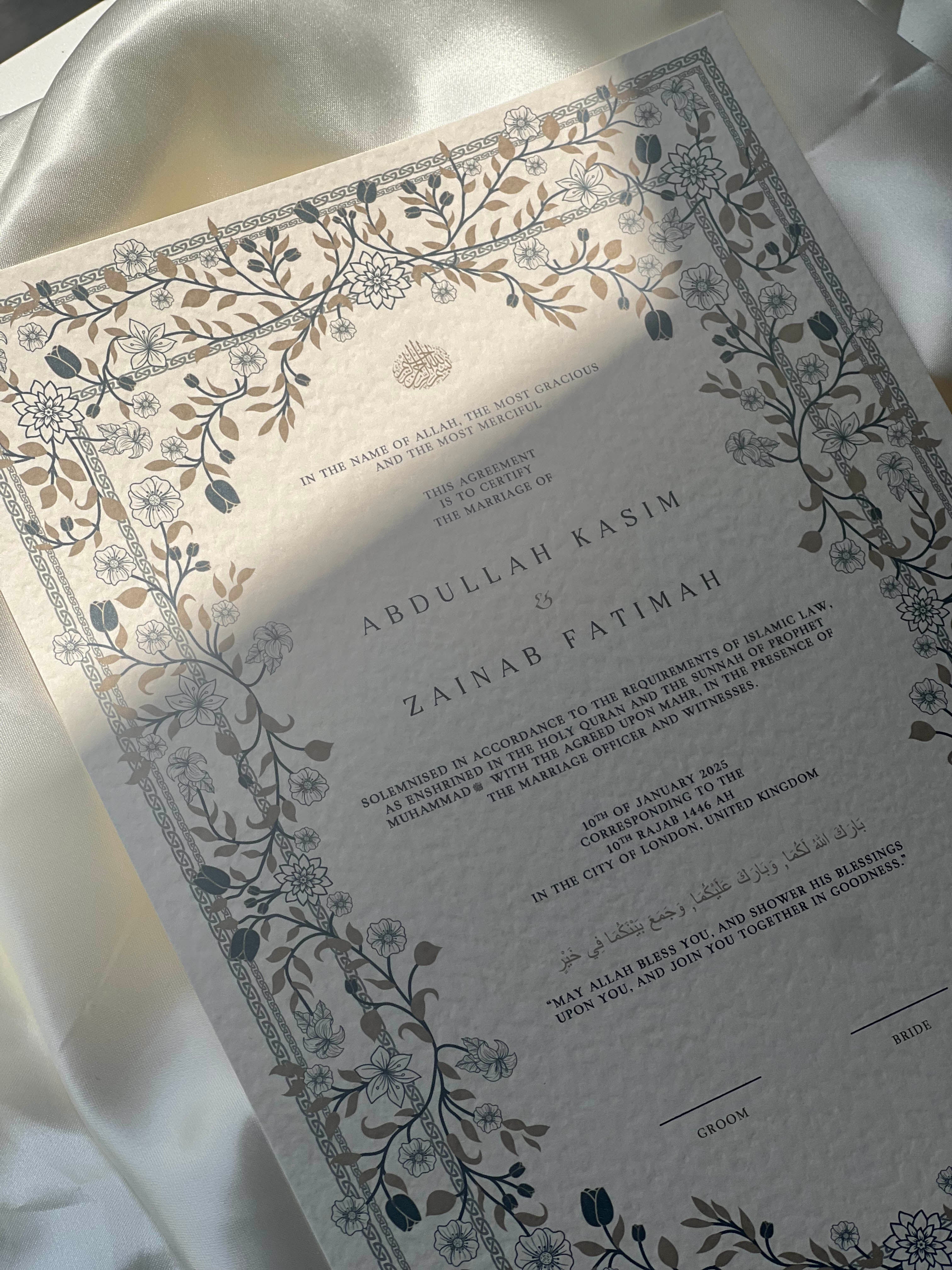 Nikah Certificate - Blossom of the Sky