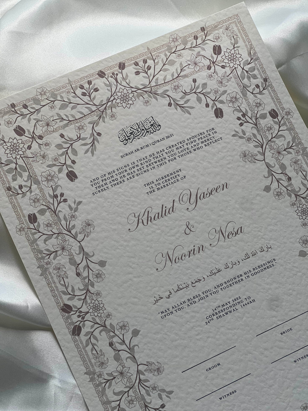 Nikah Certificate - Blossom of Affection