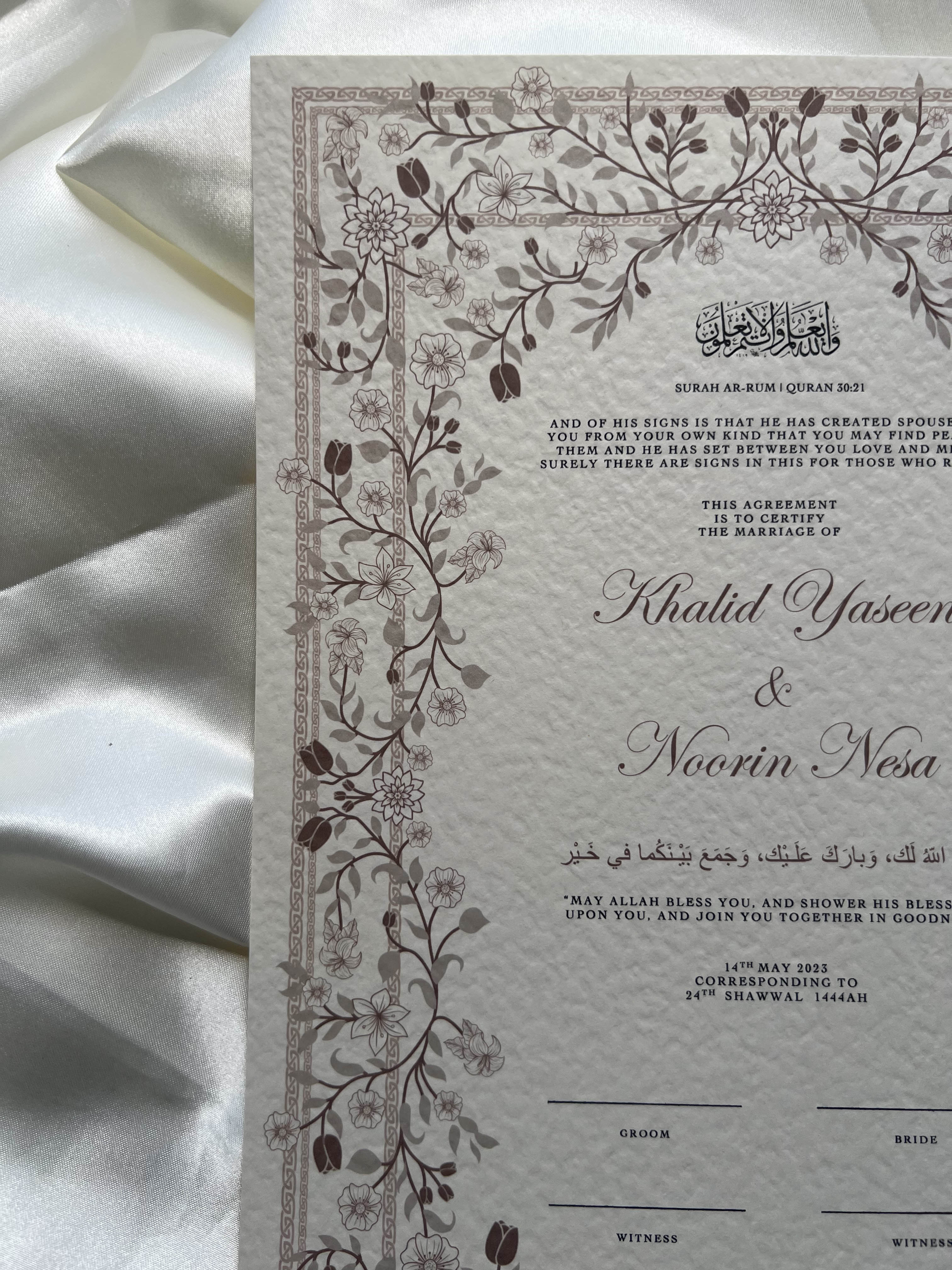 Nikah Certificate - Blossom of Affection