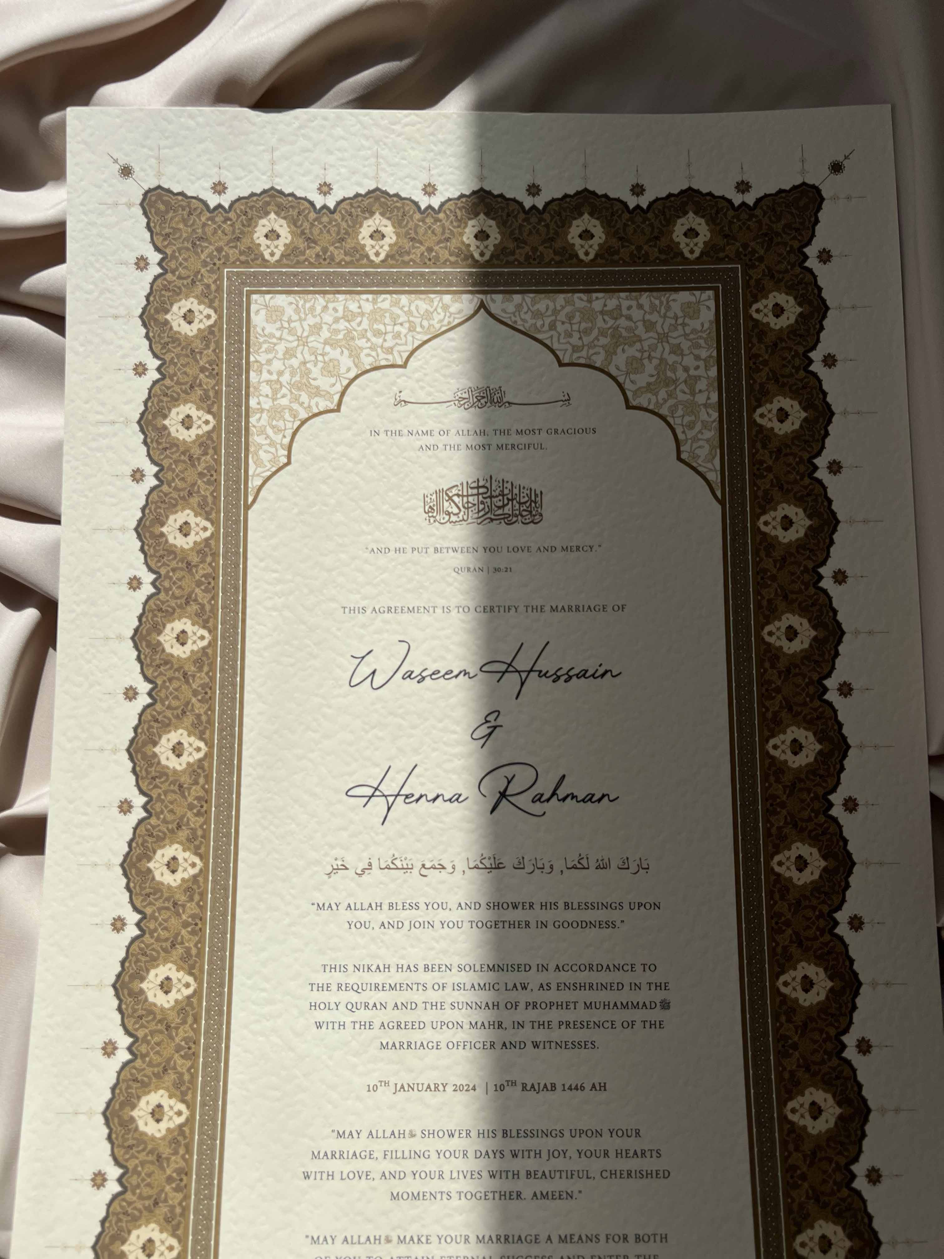 Bundle: Large Extended Nikah Certificate - The Light of Dark Amber